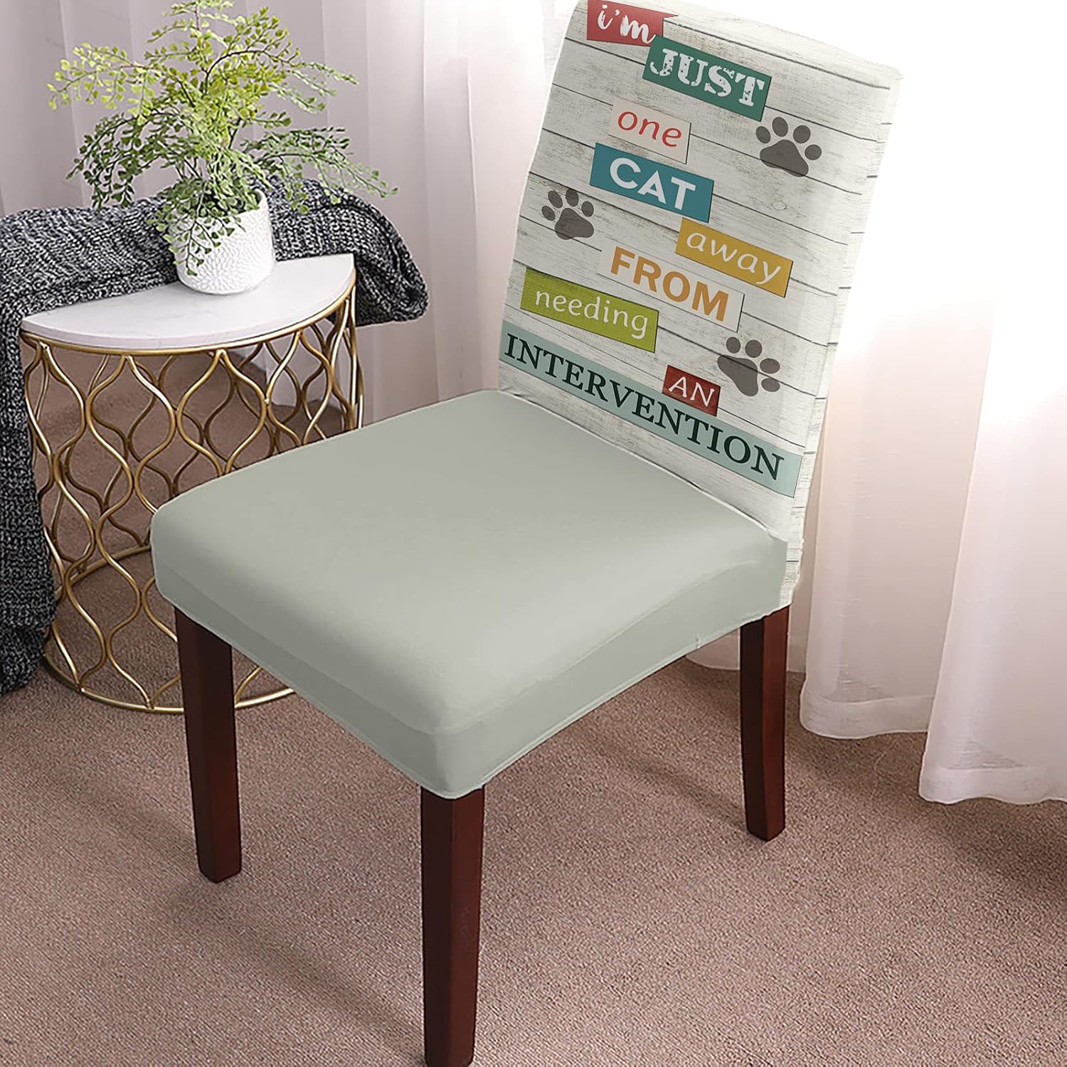 Chair Covers for Dining Room 4 Pack, I’m Just One Cat Away From Needing An Intervention on Rustic Wood Chair Covers, Removable Stretch Chair