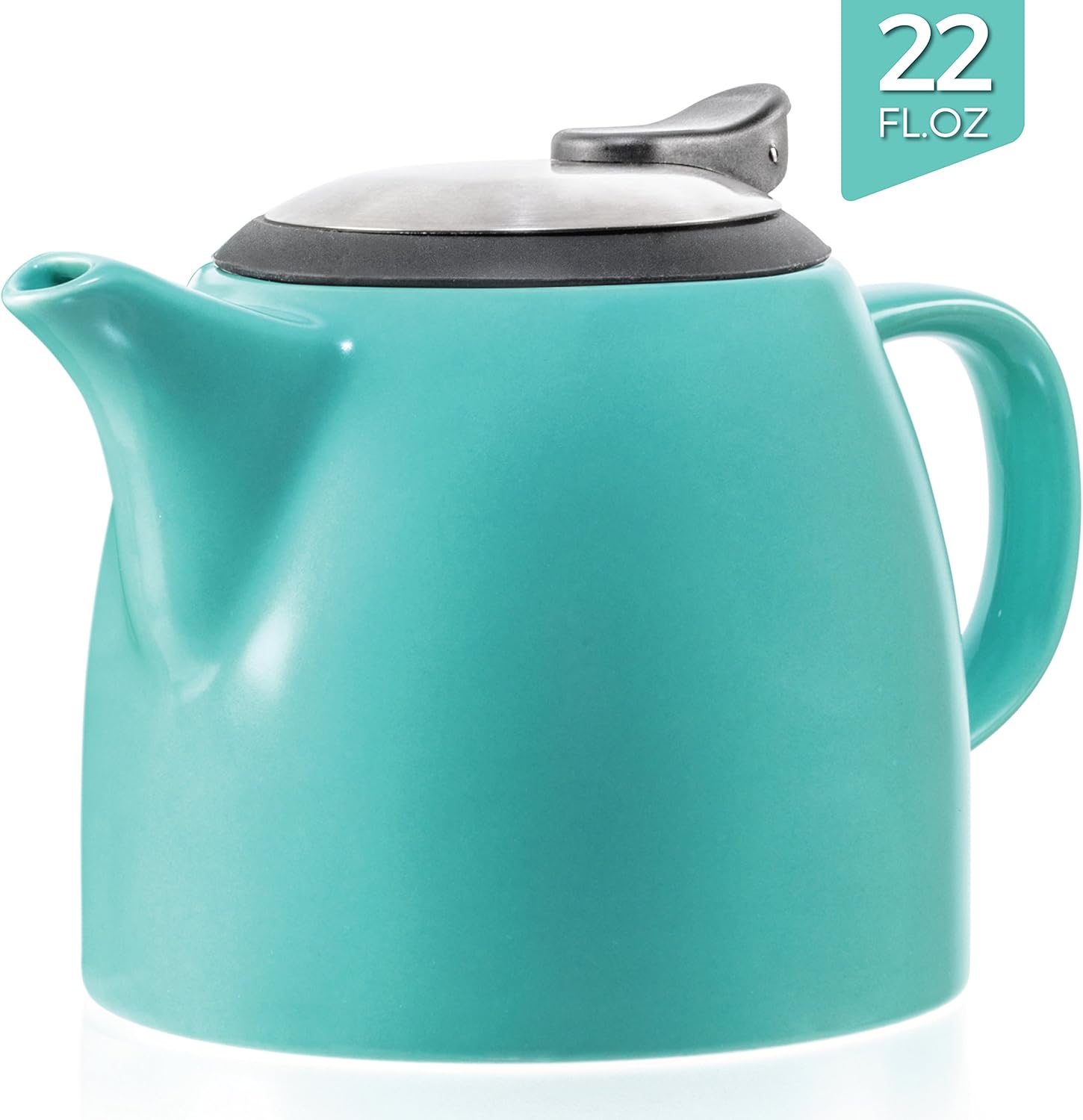 Tealyra – Tetera pequeña de cerámica Drago Turquesa – 22oz (2-3 tazas) – Con tapa de acero inoxidable e infusor extrafino para té de hojas sueltas –