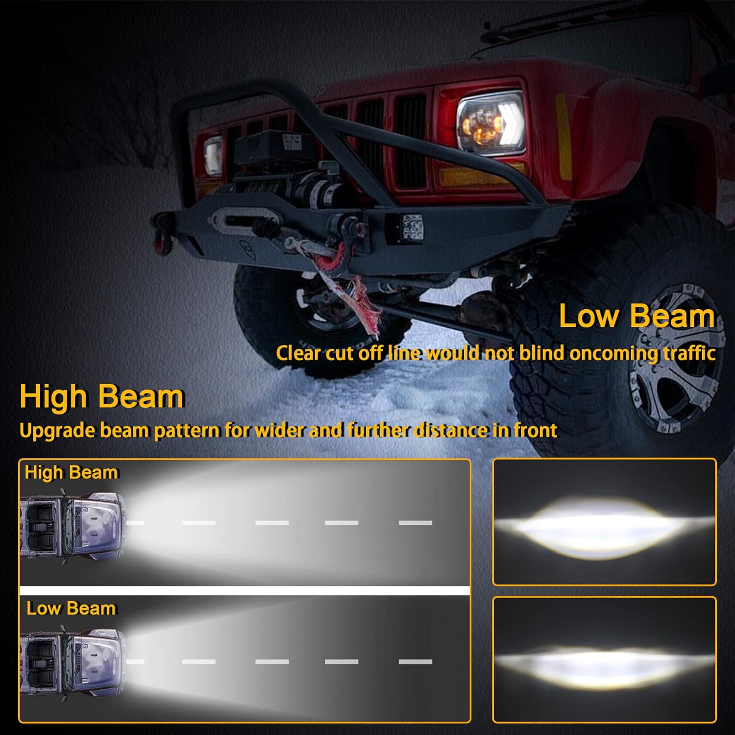 Faros delanteros LED 7×6 55W cuadrados 5×7 pulgadas con flecha blanca y ámbar DRL señal de giro secuencial dinámica para Wrangler YJ XJ Toyota GMC