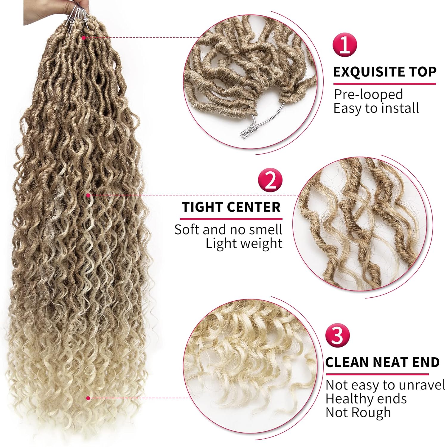Goddess Locs – Cabello de ganchillo de 26 pulgadas, rizado sintético, 6 paquetes de rastas de río previamente enrolladas, trenzas de ganchillo