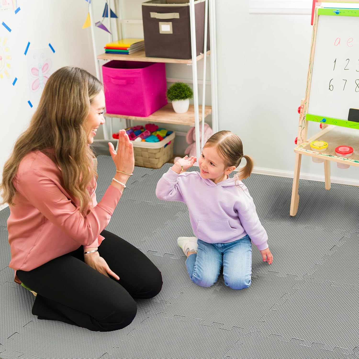 Nuanchu 60 piezas de rompecabezas de espuma para niños, tapete de juego de espuma de color sólido con bordes entrelazados, alfombra de suelo