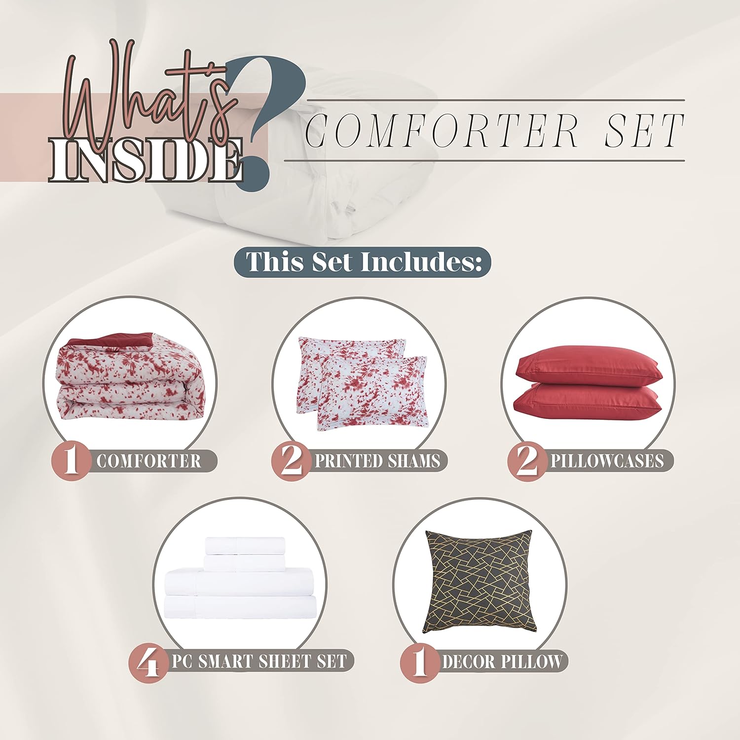 Elegant Comfort Juego de edredón reversible de 10 piezas, estampado de teñido anudado, almohada decorativa y sábana bajera con bolsillos
