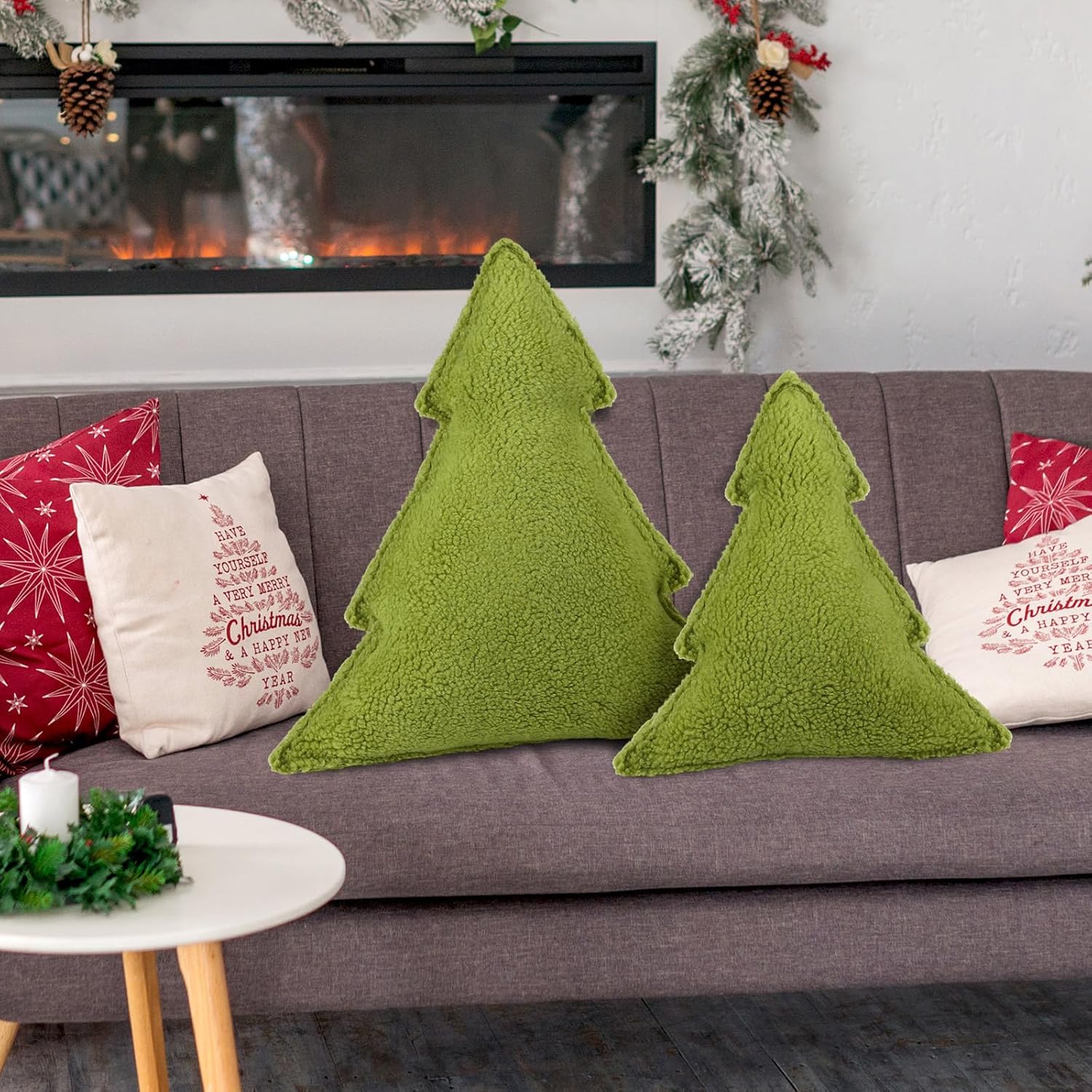 Soaoo 2 almohadas decorativas para árbol de Navidad, cojines decorativos de sherpa para árbol de Navidad, almohada de árbol de Navidad para fiesta,