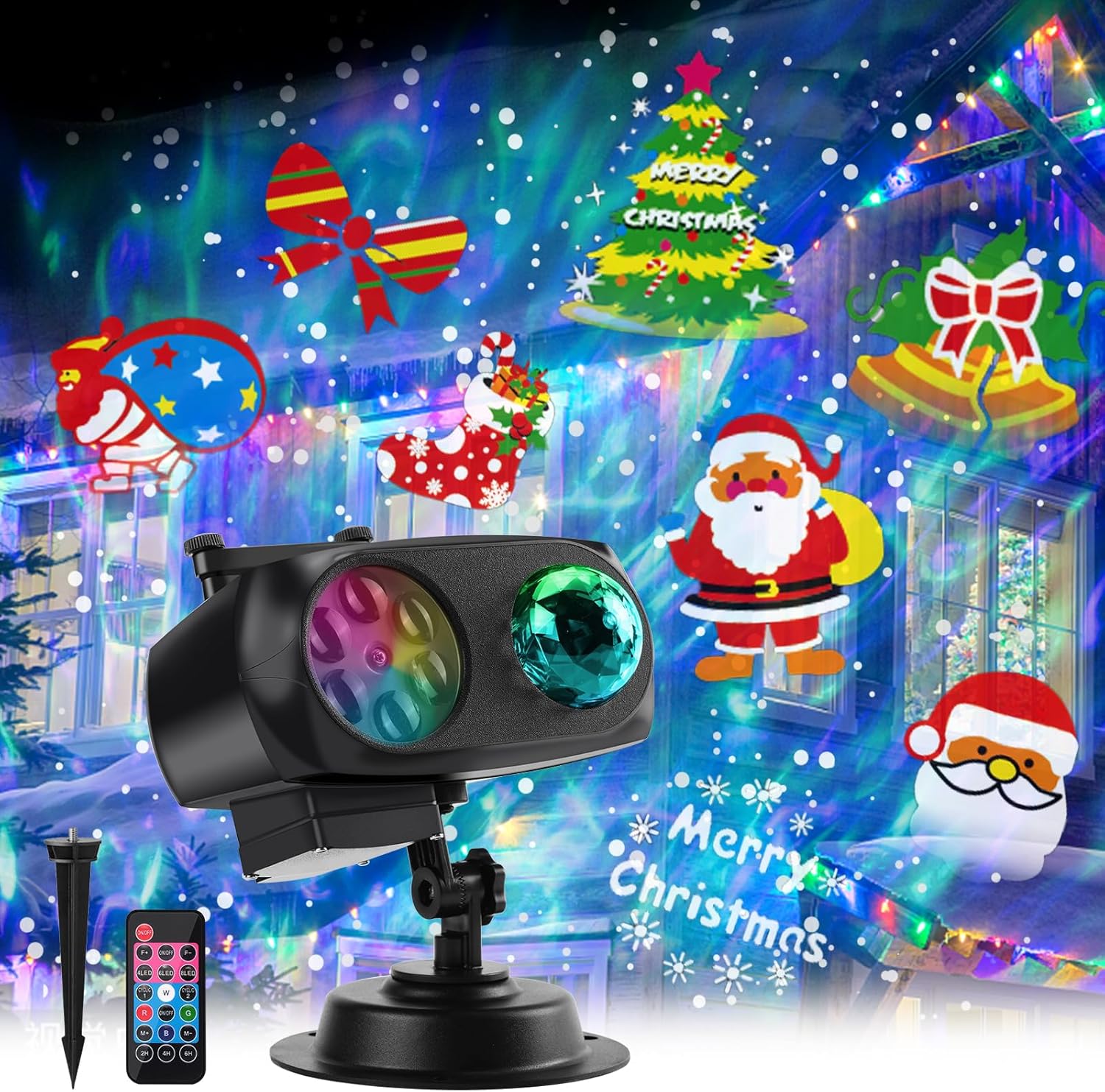 Proyector de luces de Navidad de Halloween para exteriores, 14 diapositivas HD (ondas oceánicas 3D + patrones), luces de paisaje, impermeables, para