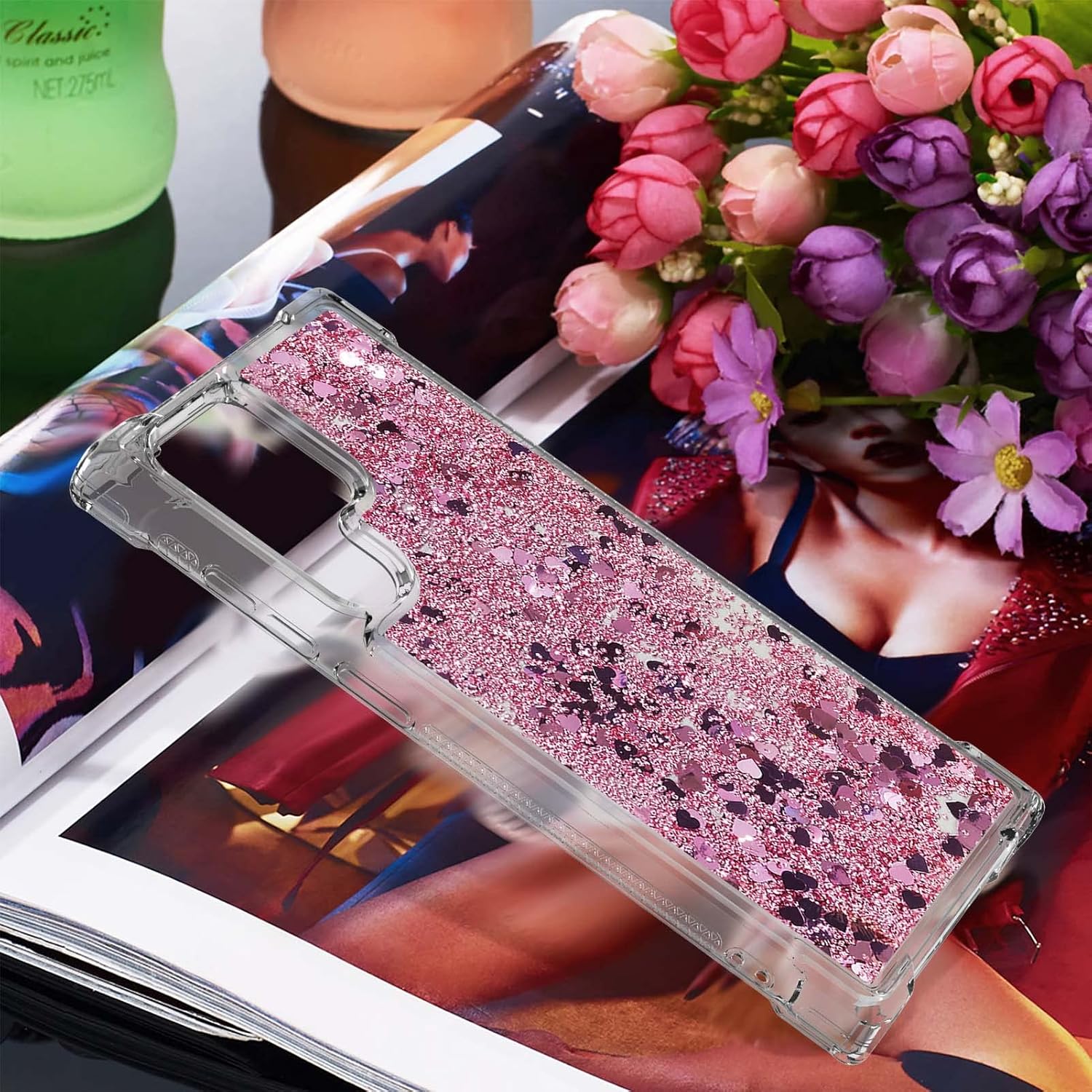 Funda para Galaxy S23 Ultra, funda transparente líquida con purpurina flotante de arena movediza a prueba de golpes, funda protectora de silicona