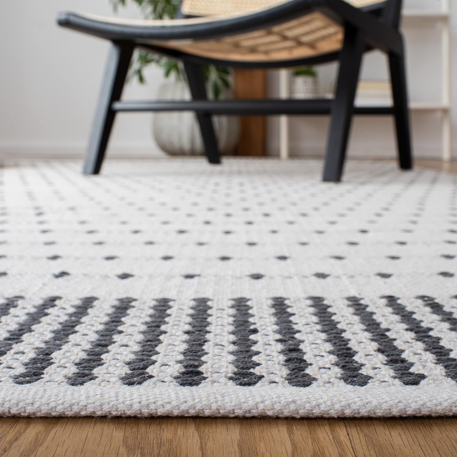 SAFAVIEH Montauk Collection – Alfombra decorativa de 3 x 5 pies, color gris y marfil, diseño de algodón de tejido plano, fácil cuidado, ideal para