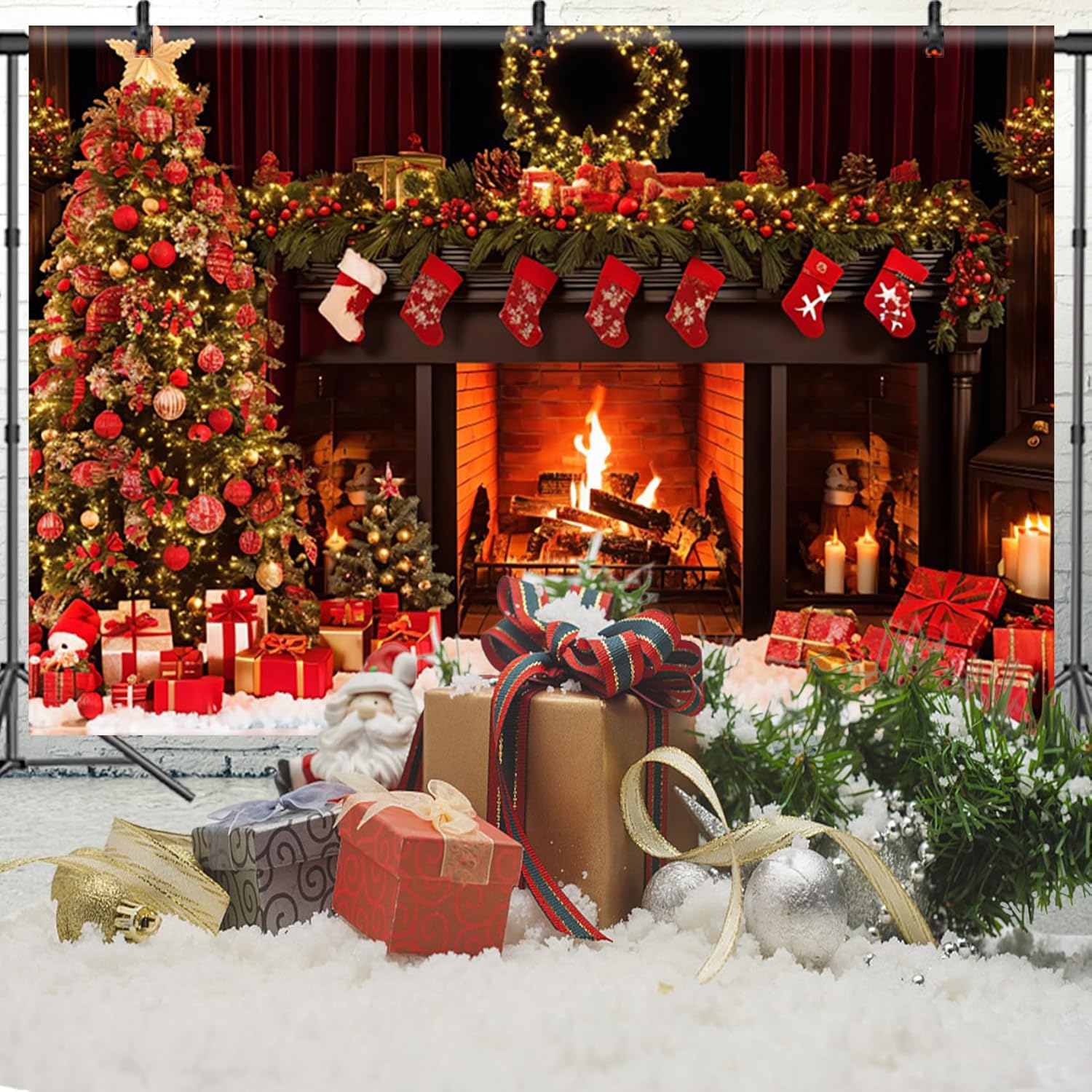 Yongfoto Chimenea de Navidad de 5 x 3 pies Decoración del hogar Fondo Nochebuena Fotografía de Año Nuevo Cumpleaños Recién Nacido Baby Shower