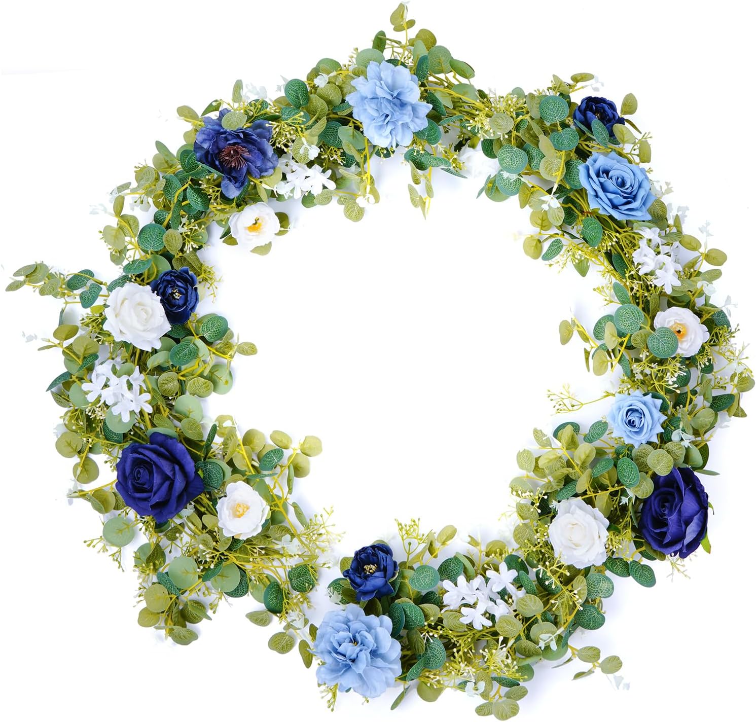 SOUTHGATE Guirnalda de eucalipto artificial de 6.9 pies con flores, flores de rosa, guirnalda de vides florales para decoración de fiestas, bodas,