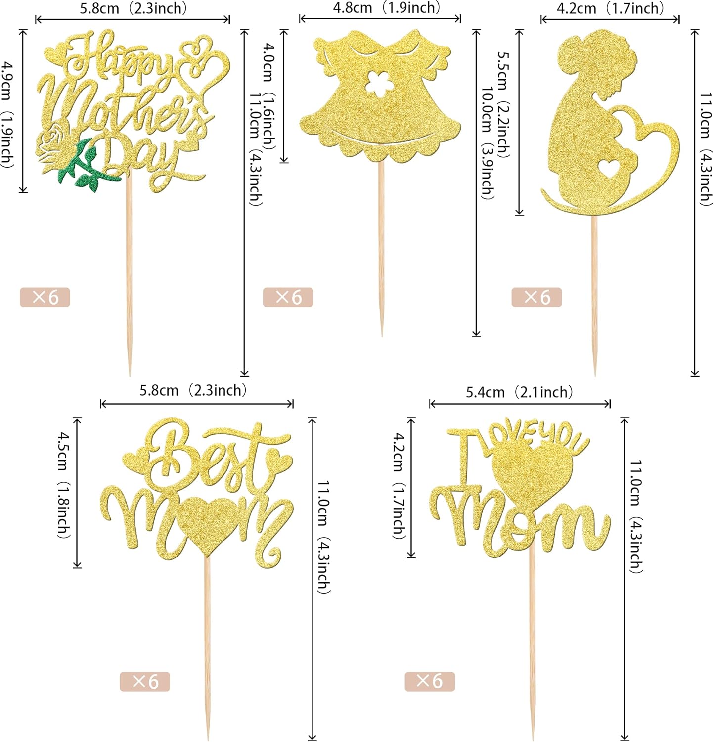 30 piezas de decoración para cupcakes con purpurina para el día de la madre, para mujeres embarazadas, para el amor de la madre, para cupcakes, la