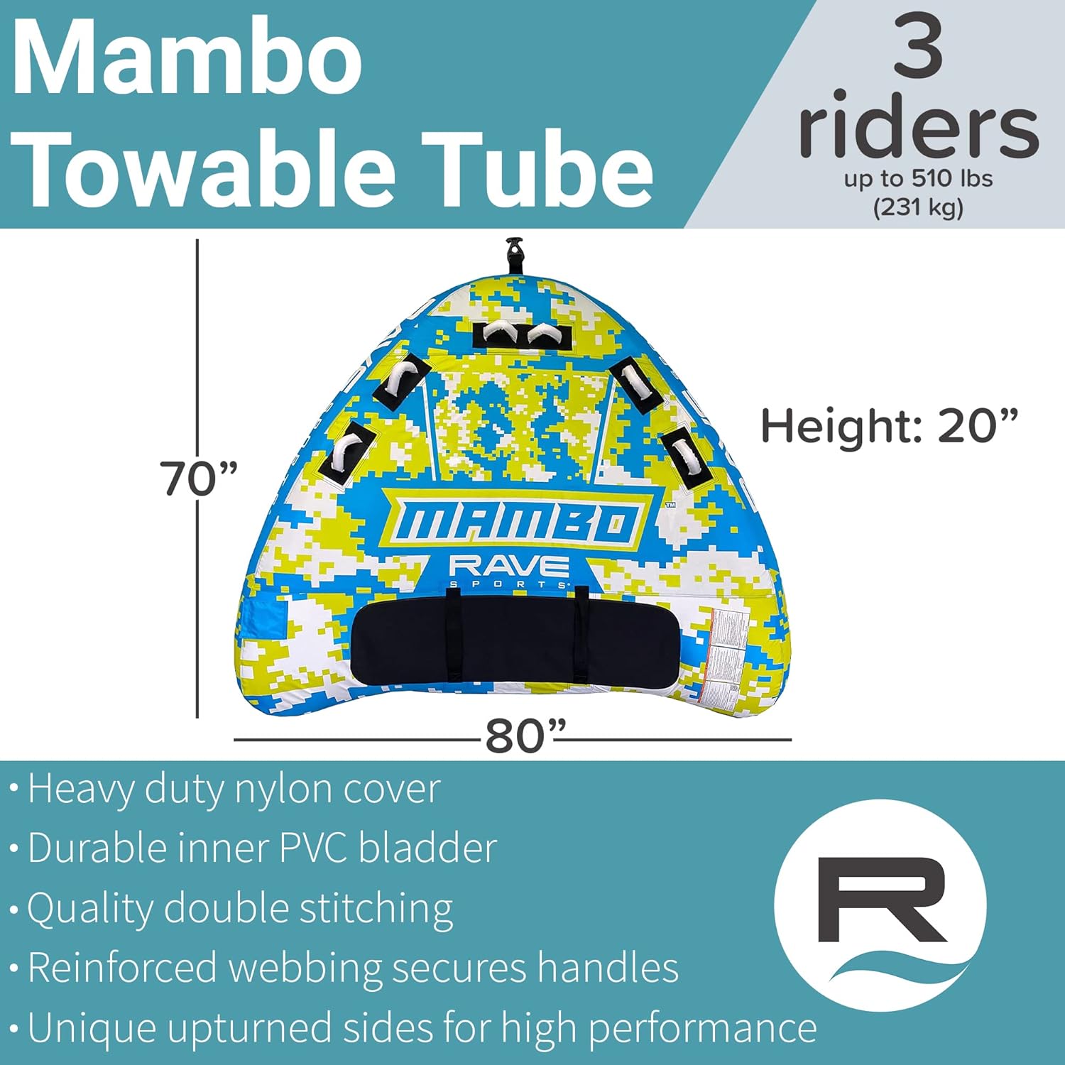 RAVE Sports Mambo Boat Tubo remolcable – Tubo inflable para 1-3 jinetes