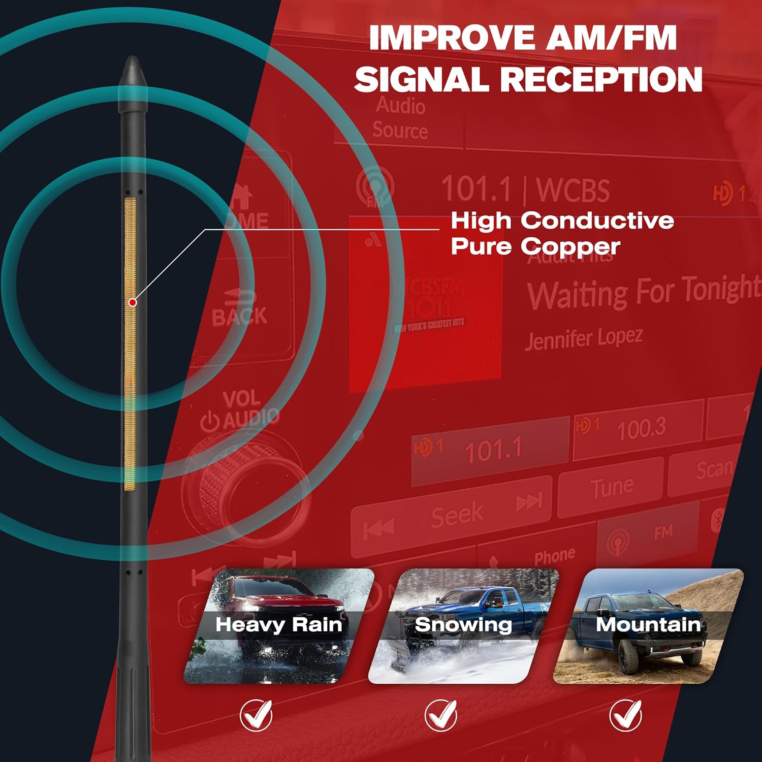 Antena corta tipo cohete de 11 pulgadas para Chevy Silverado 1500 2500 3500  Accesorios GMC Sierra 1500 2500 3500  Reemplazo de antena de goma