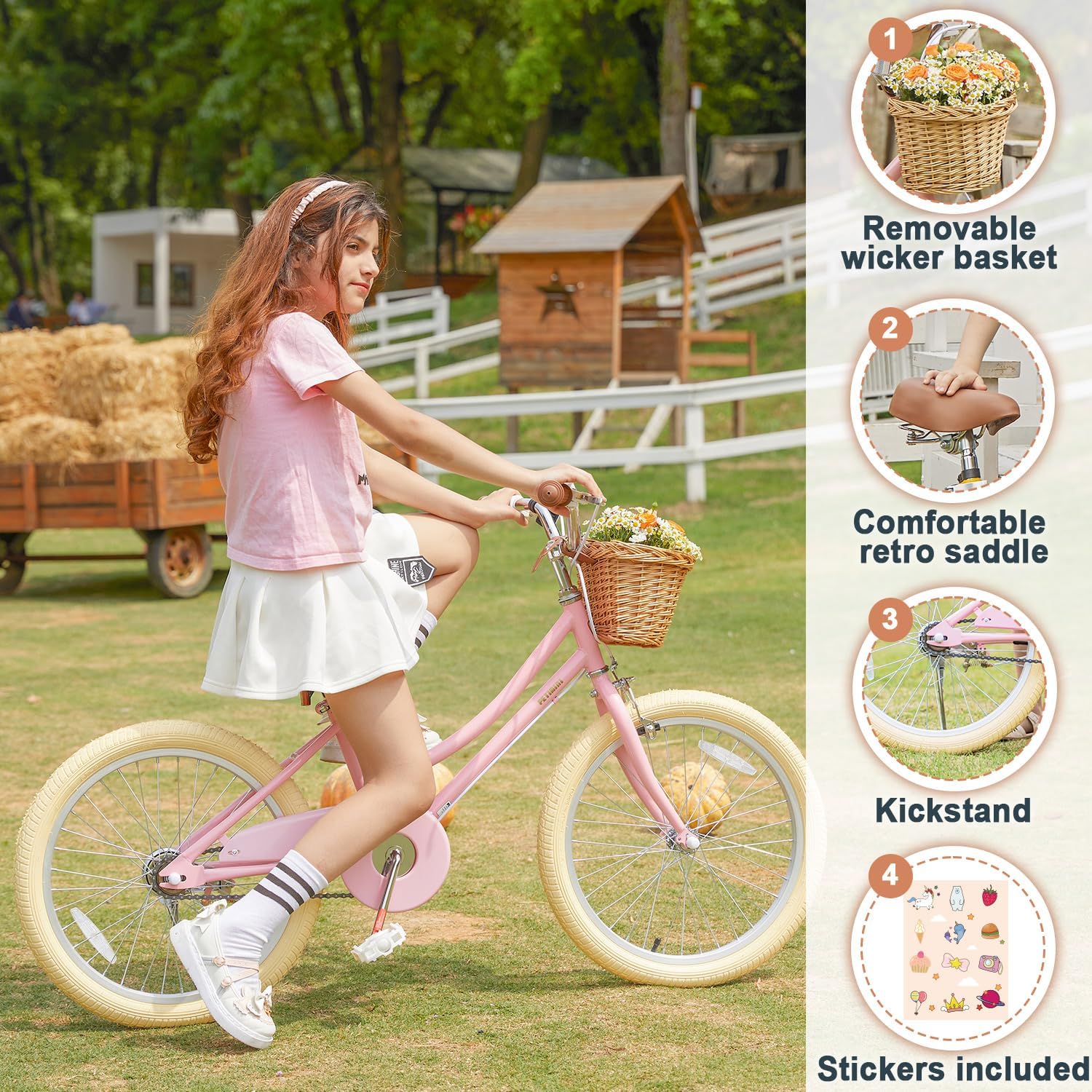 Petimini Bicicleta para niñas con cesta para niños de 2 a 12 años, bicicleta de 12, 14, 16, 18 y 20 pulgadas, con ruedas de entrenamiento de