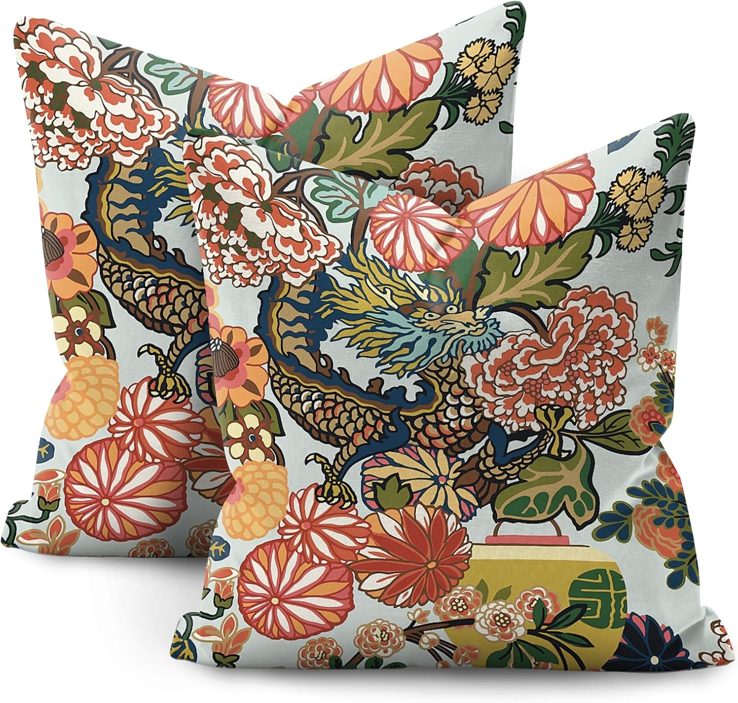 WWH Chinoiserie – Juego de 2 fundas de almohada de dragón de 18 x 18 pulgadas, fundas de almohada decorativas para sofá, sala de estar, cama, fundas
