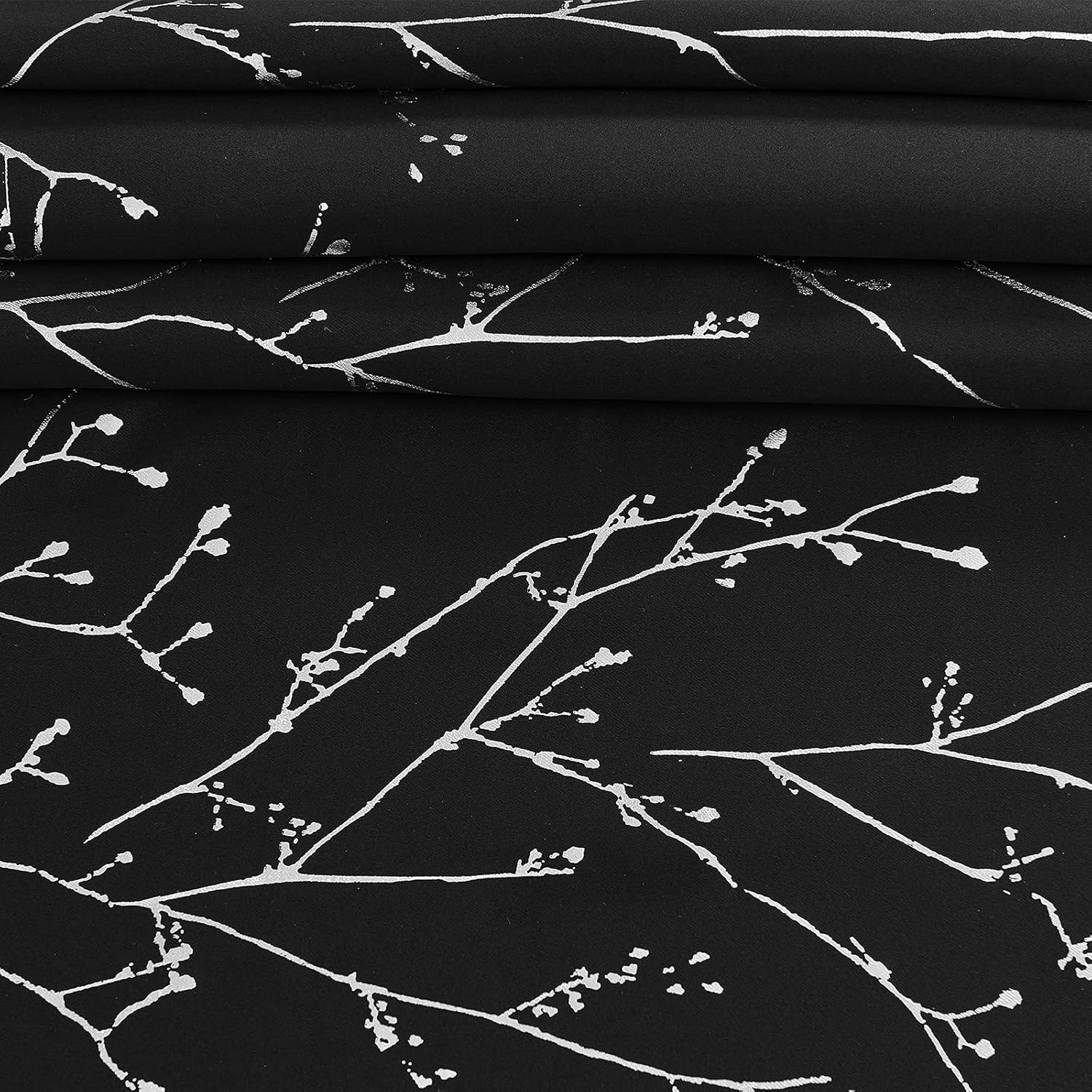 Topick Cortinas opacas con aislamiento térmico para dormitorio, cortinas largas negras para ventana de sala de estar con estampado de ramas de árbol
