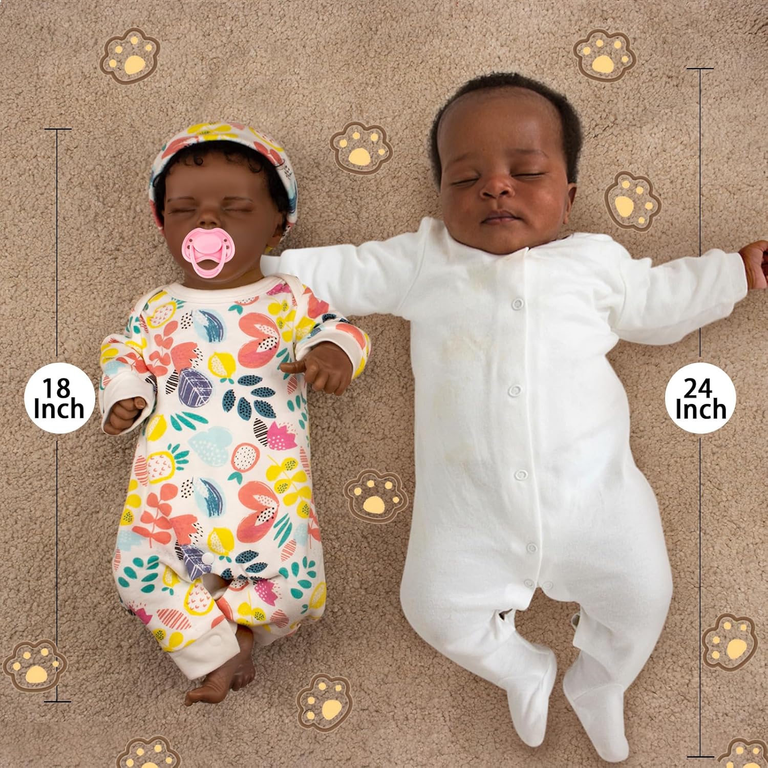 UNIH Muñecas de bebé Reborn de 18 pulgadas, realista, recién nacida, suave, de cuerpo completo, muñecas afroamericanas realistas con ropa y kit de