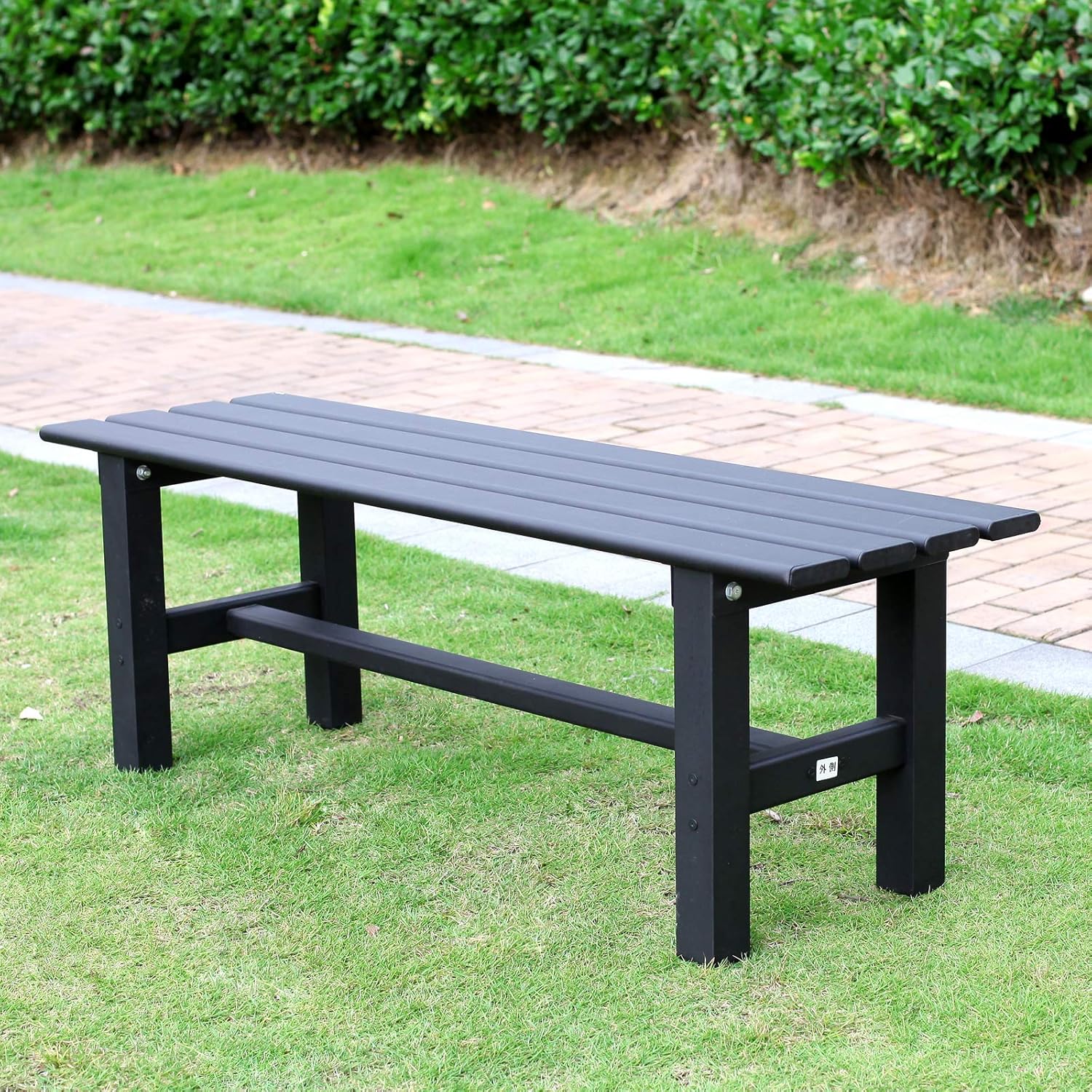 LoJok Banco de aluminio para patio al aire libre, color negro, 35.4 x 14.2 x 15.7 pulgadas, peso ligero (9.5 libras) de alta carga (300.7 libras),