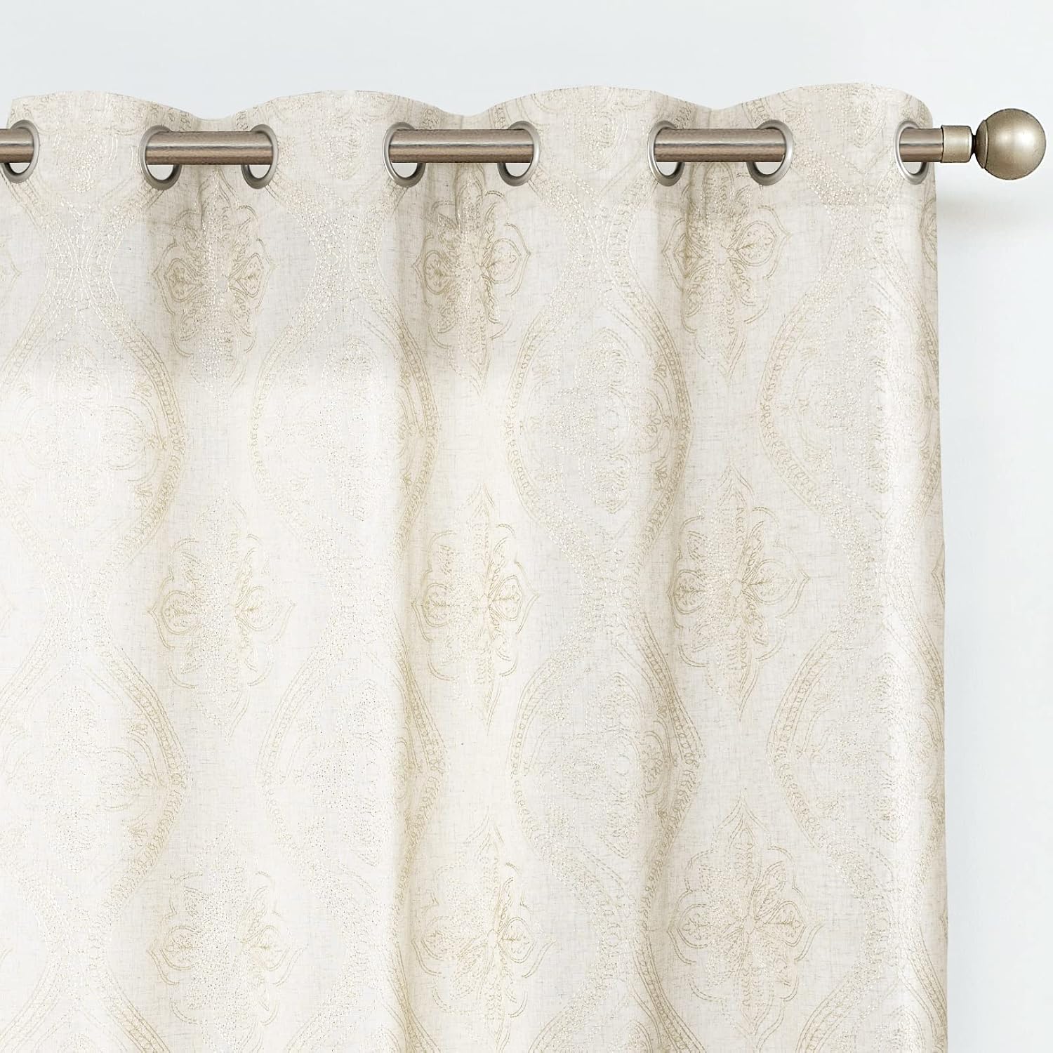 Jinchan – Cortinas de lino con textura para sala, diseño bordado para ventana, privacidad, juego para ventana, para dormitorio, con ojales en la