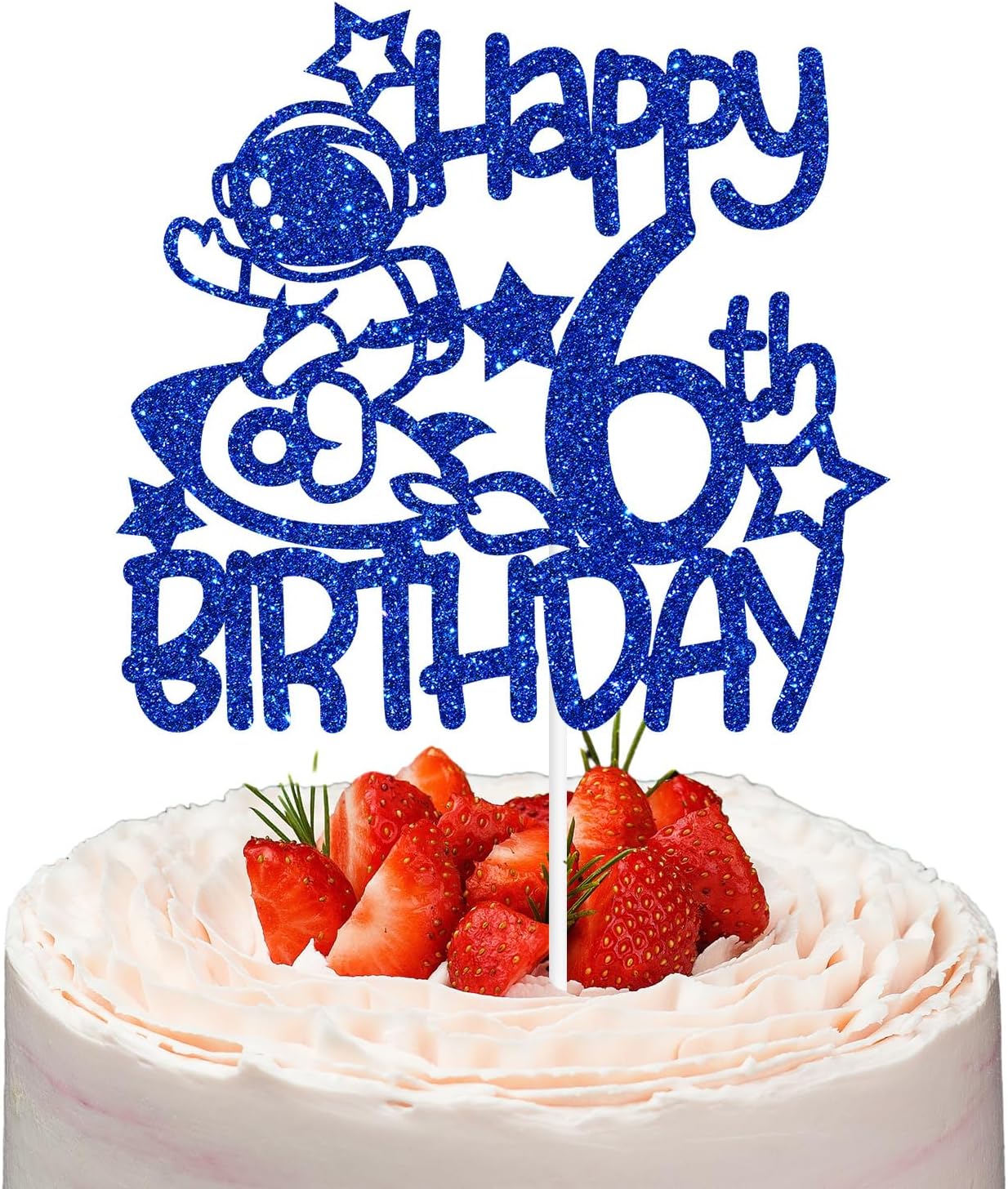 Space Happy 6th Birthday – Decoración para tartas de 6 años, decoración de fiesta de cumpleaños temática de astronautas para niños y niñas