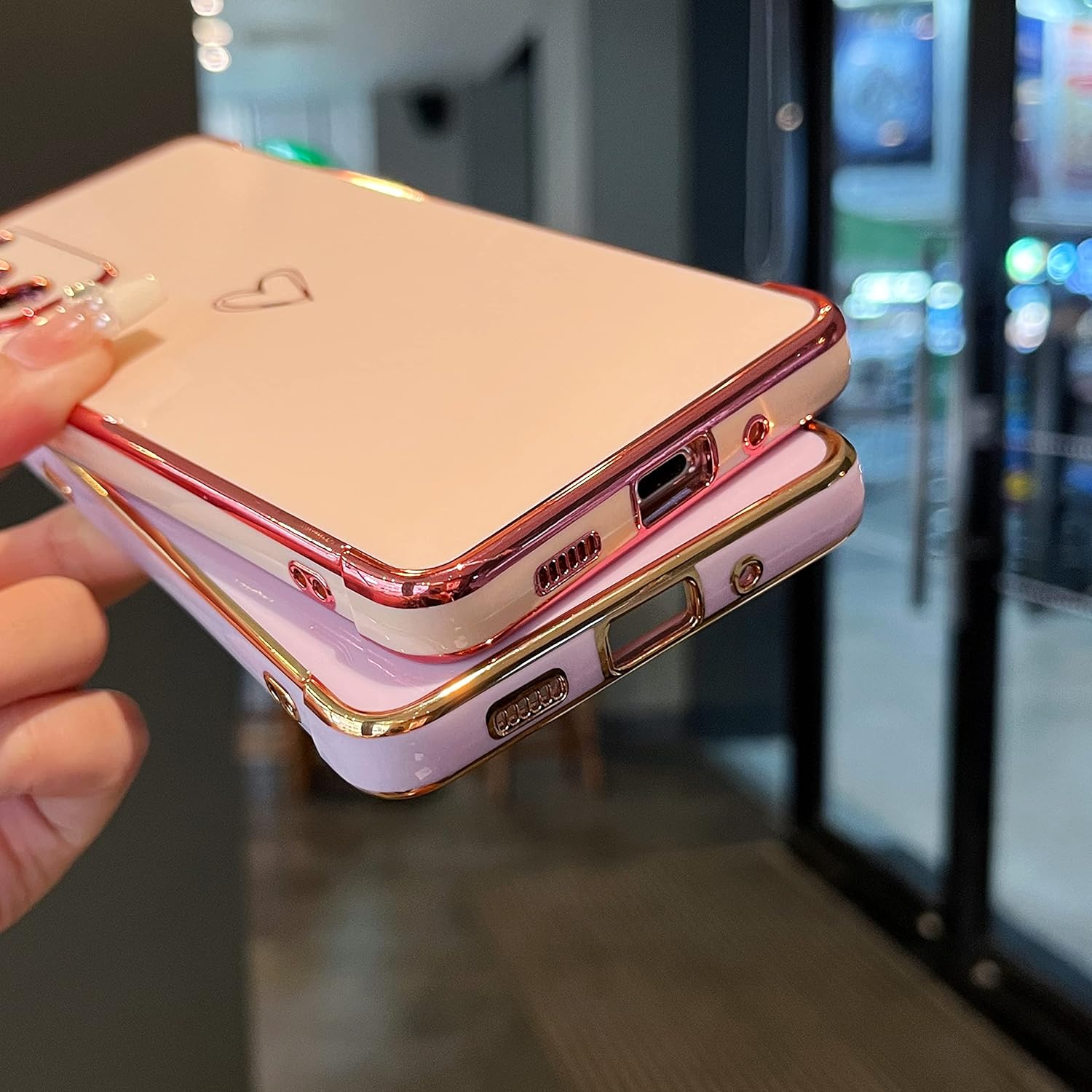 ZTOFERA Funda diseñada para Samsung Galaxy S20 FE 5G, bonito borde chapado con patrón de corazones de amor con protección para lente de cámara, para
