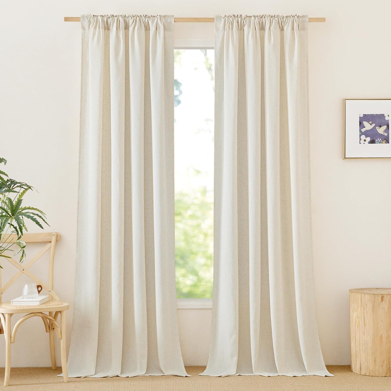 StangH Cortinas de lino para sala de estar, 108 pulgadas de largo, pestañas traseras, privacidad para barrer el suelo, cortinas clásicas filtrantes