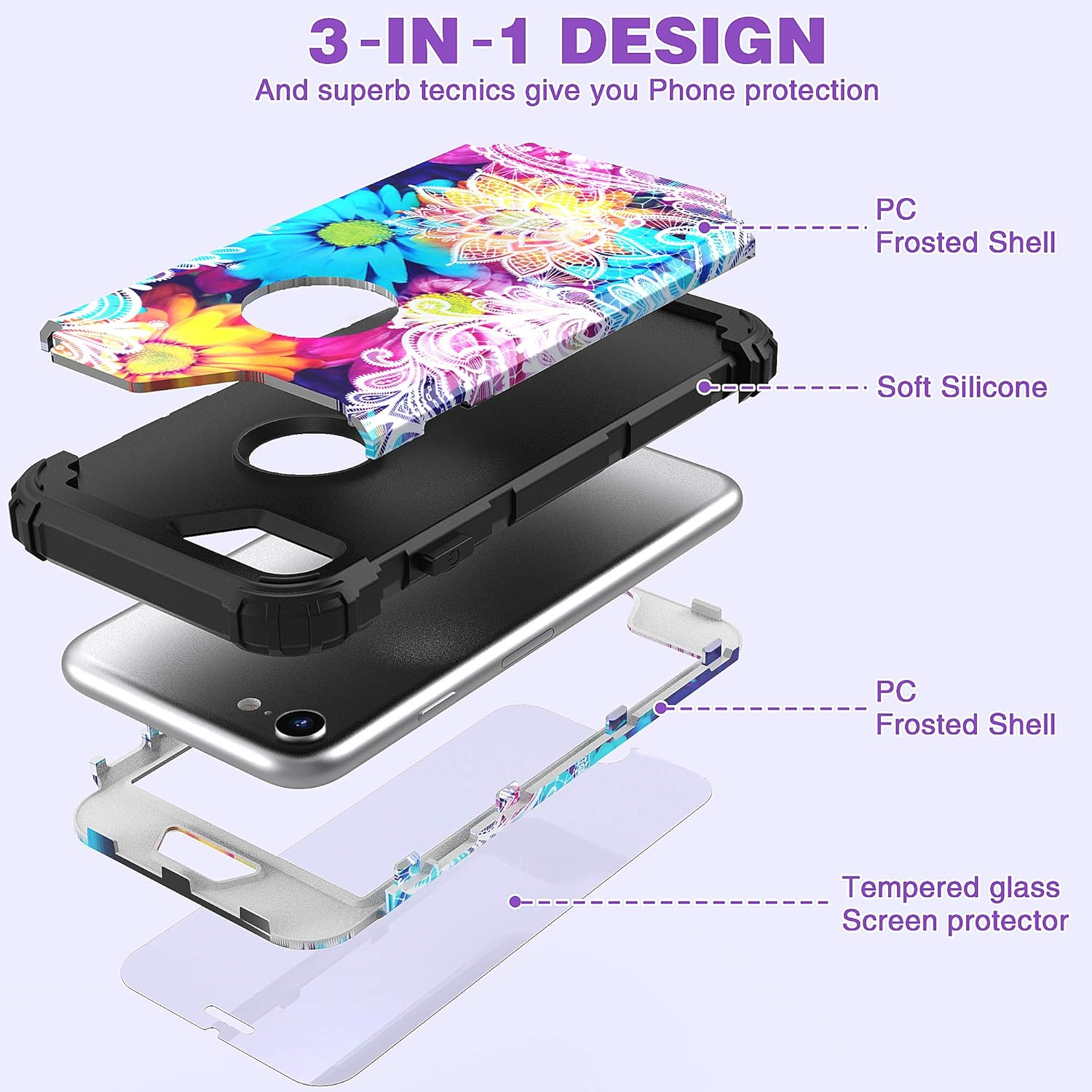 IDweel Funda para iPhone 6S, iPhone 6 con protector de pantalla de vidrio templado, 3 en 1, resistente absorción de golpes, cubierta de