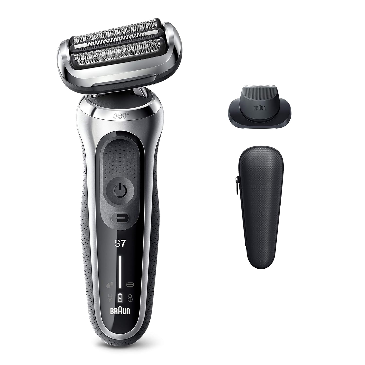 Braun Maquinilla de afeitar eléctrica para hombres, Series 7 360 Flex Head Foil Shaver con recortadora de barba de precisión, recargable, funda