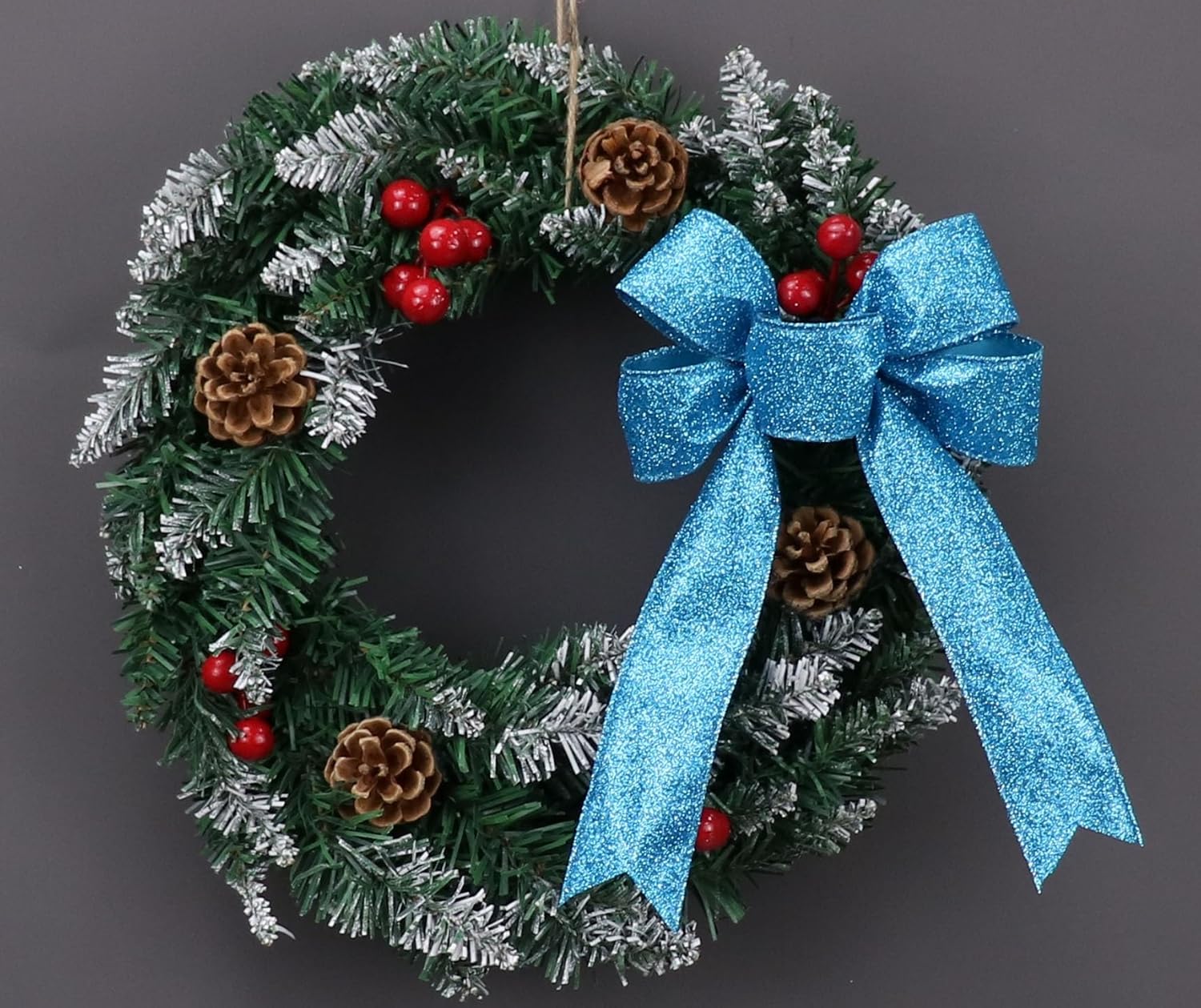 Cinta azul con alambre de 1.5 pulgadas con purpurina turquesa con alambre para decoración de Navidad, cinta azul con alambre para envolver regalos,