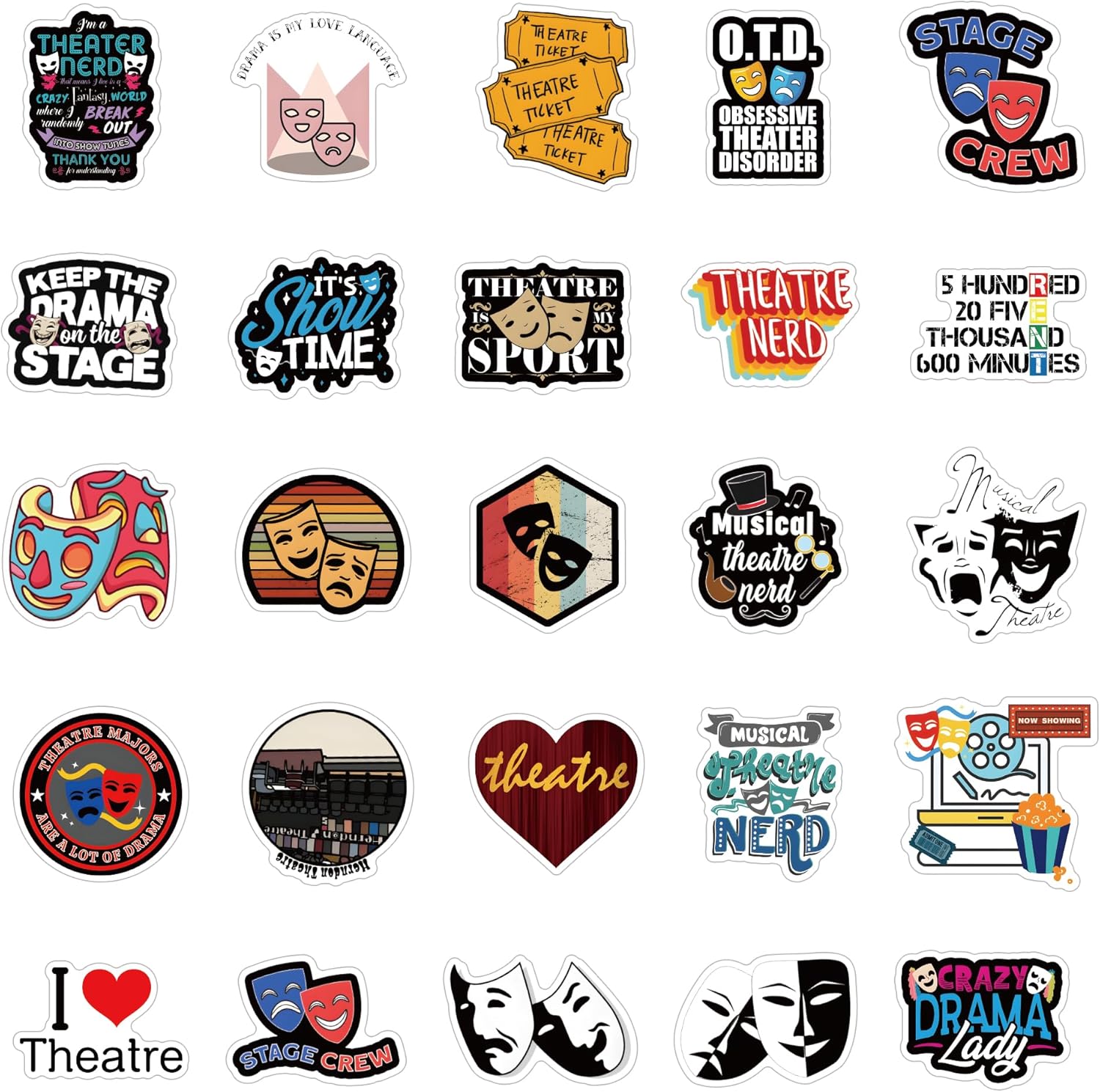 63 calcomanías de teatro, diseño de graffiti estética, vinilo impermeable para niños, niñas, adolescentes, adultos, para botellas de agua, laptop,