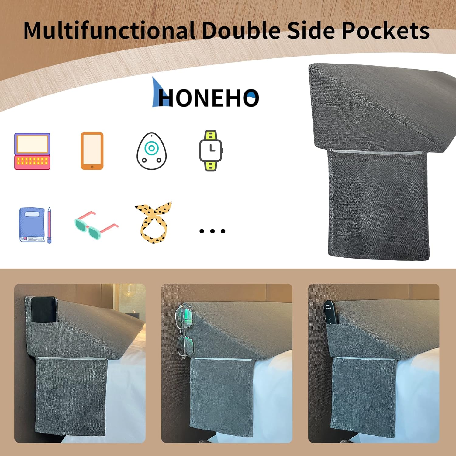 HONEHO Almohada de cuña de cama para cabecero tamaño individual (39 x 10 x 6 pulgadas), relleno de espacio de cama (0-7 pulgadas), cuña de almohada