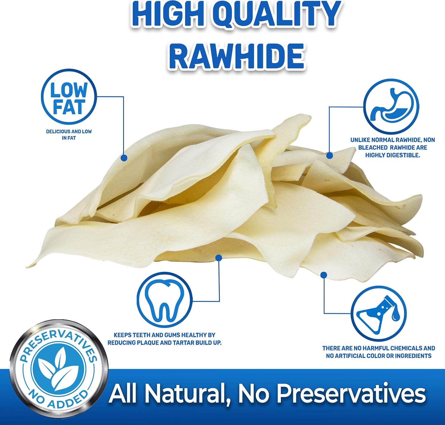 PET MAGASIN Chips de cuero crudo natural golosinas prémium para perros de larga duración con pieles de carne de res de corte grueso, procesadas sin