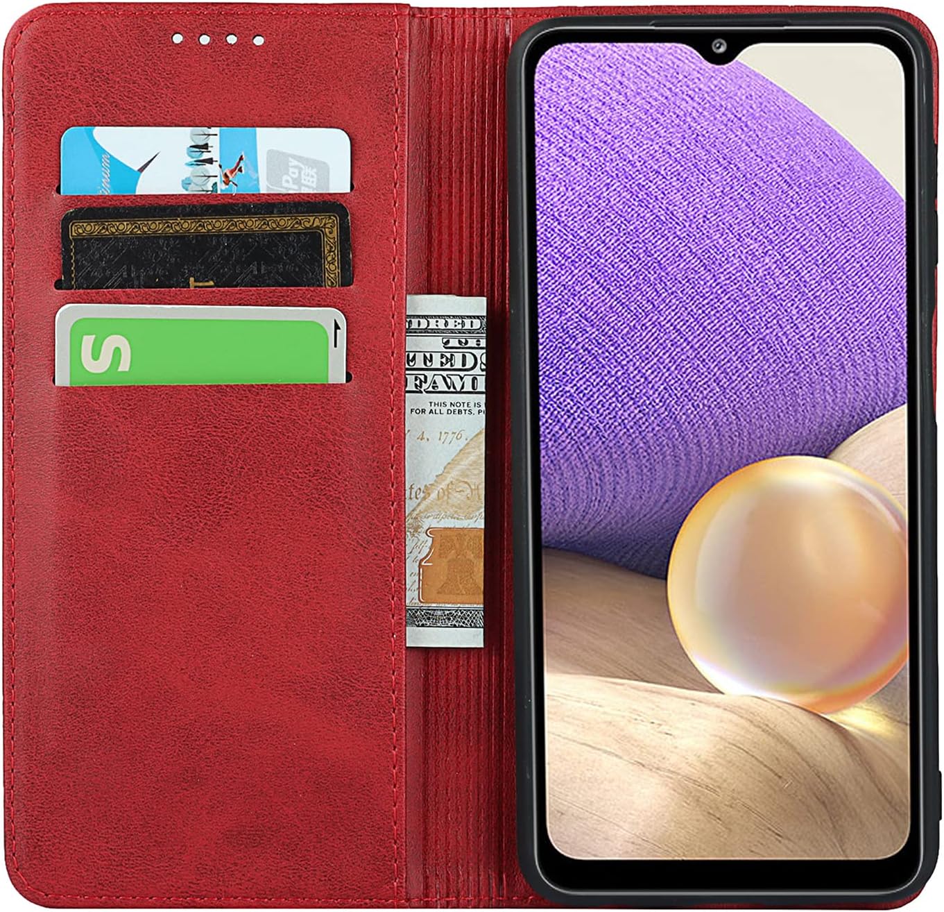 Zouzt Funda tipo cartera de piel sintética de alta calidad compatible con Samsung Galaxy A32 0.18 oz, con cierre magnético, función atril, ranuras