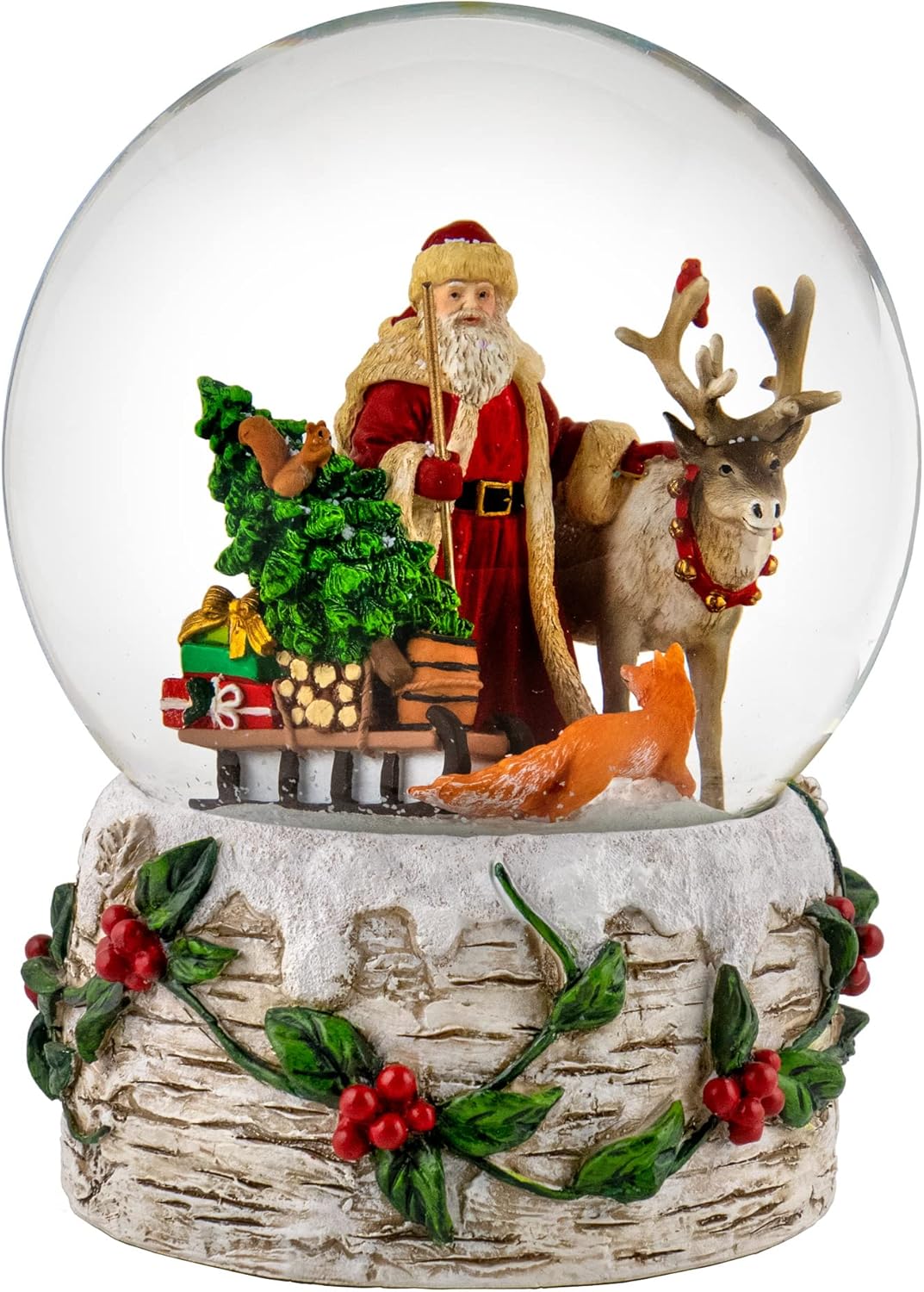 Santa musical de 4.724 in con globo de nieve de reno por San Francisco Music Box Company