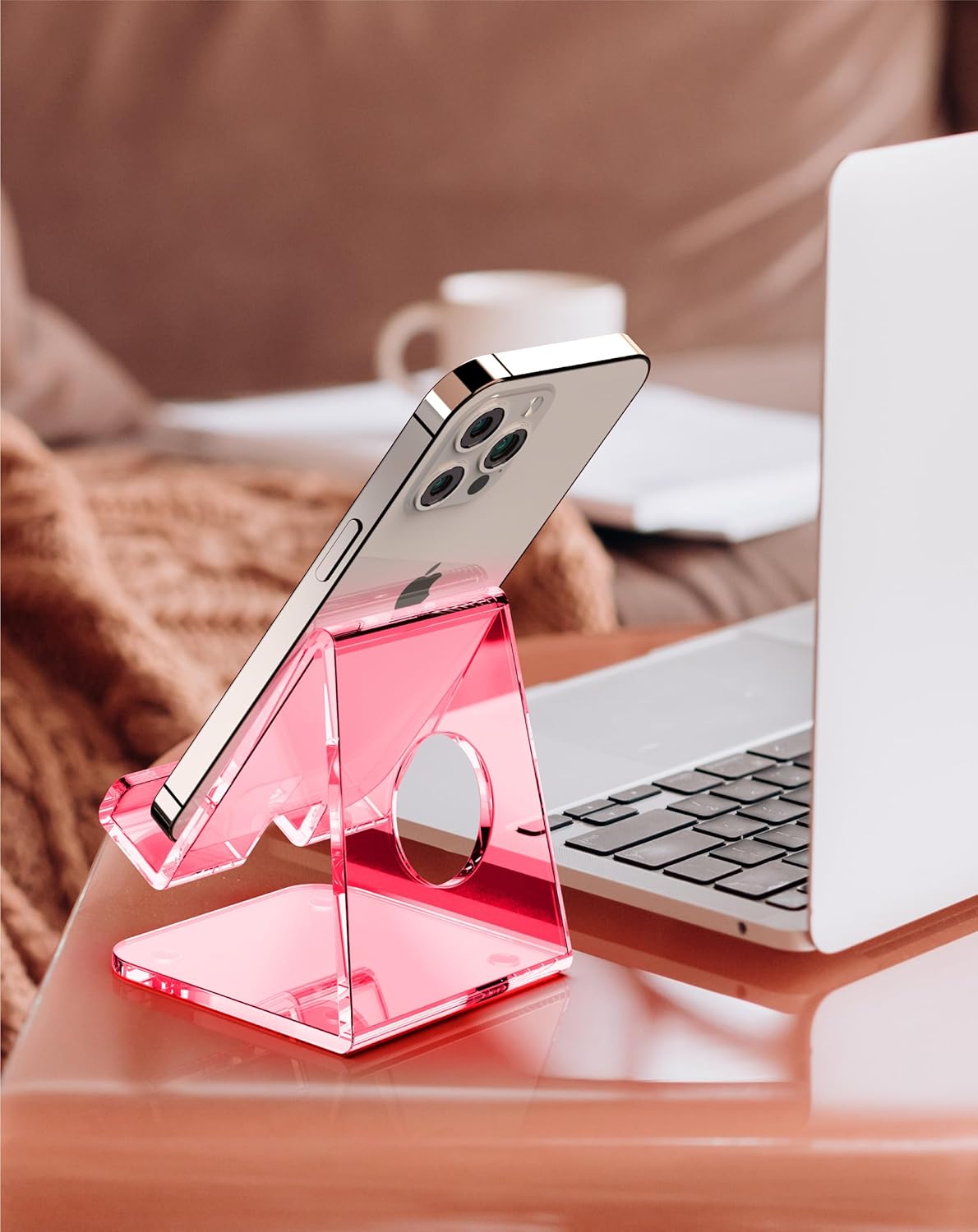 TOPGO Soporte acrílico para teléfono celular, soporte transparente para escritorio de oficina, tocador, encimera de cocina, mesita de noche,