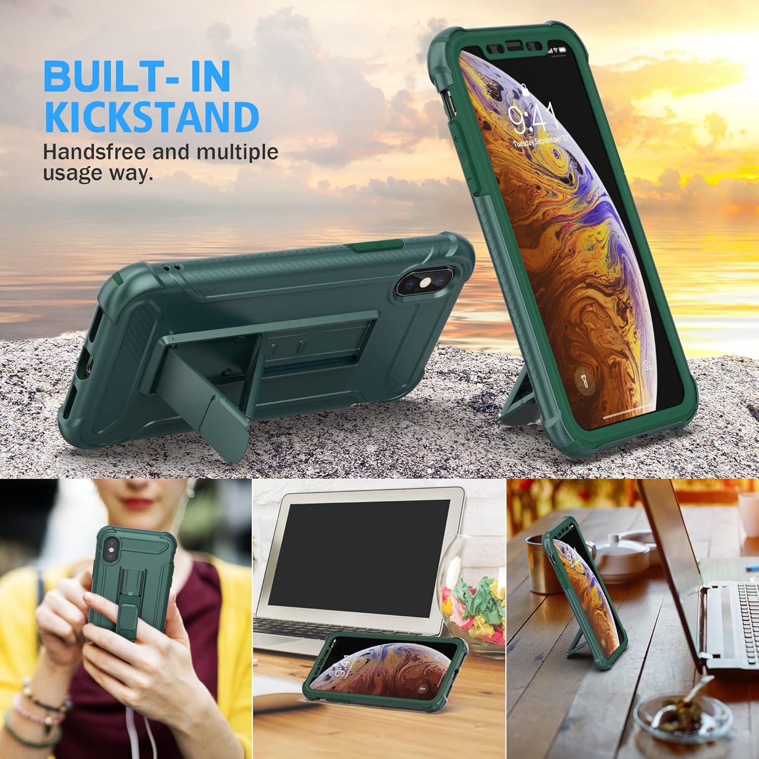 ORETECH Funda para iPhone Xs Max y 2 protectores de pantalla de vidrio templado 10 pies de grado militar a prueba de golpes iPhone Xs MAX 360 funda