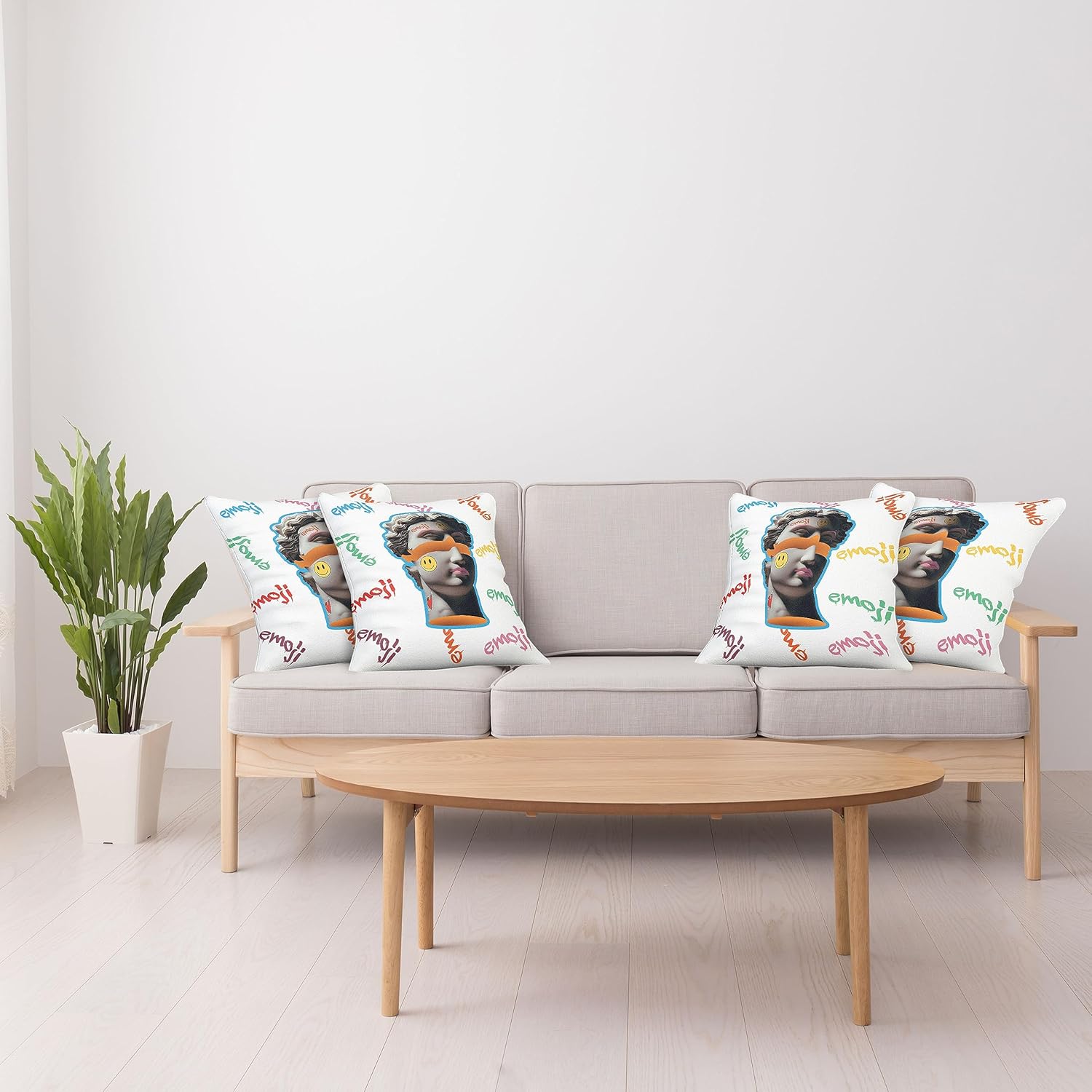 Ambesonne Emoji Decorative Throw Pillow Case Pack of 4, Modern Illustration of Antique Sculpture Portrait Graffiti Shapes and Forms, Cushion Cover