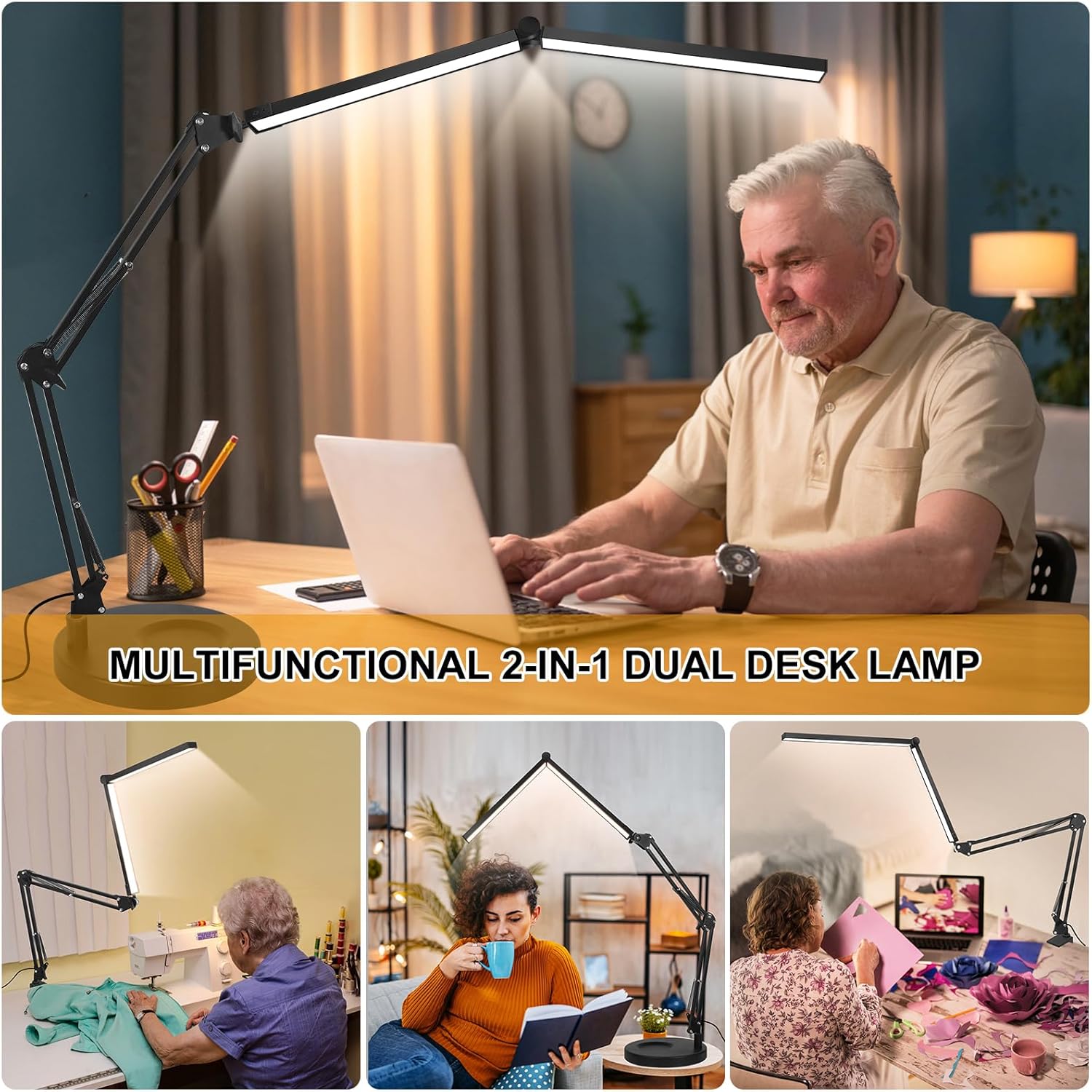 Lámparas de escritorio 2 en 1 para tecnología de uñas, lámpara de escritorio LED grande de 24 W con control remoto, lámpara de arquitecto doble,