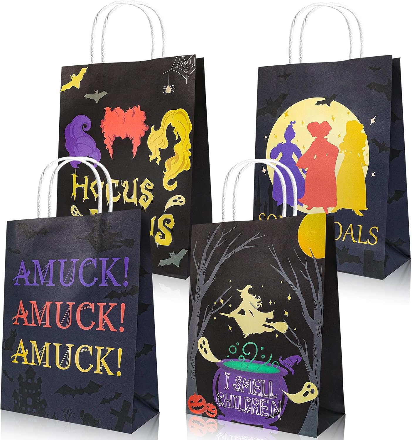 HOWAF 12 bolsas de regalo para fiesta de Halloween, bolsas de regalo de Hocus Pocus, I Smell A Children para regalos de fiesta de brujas de