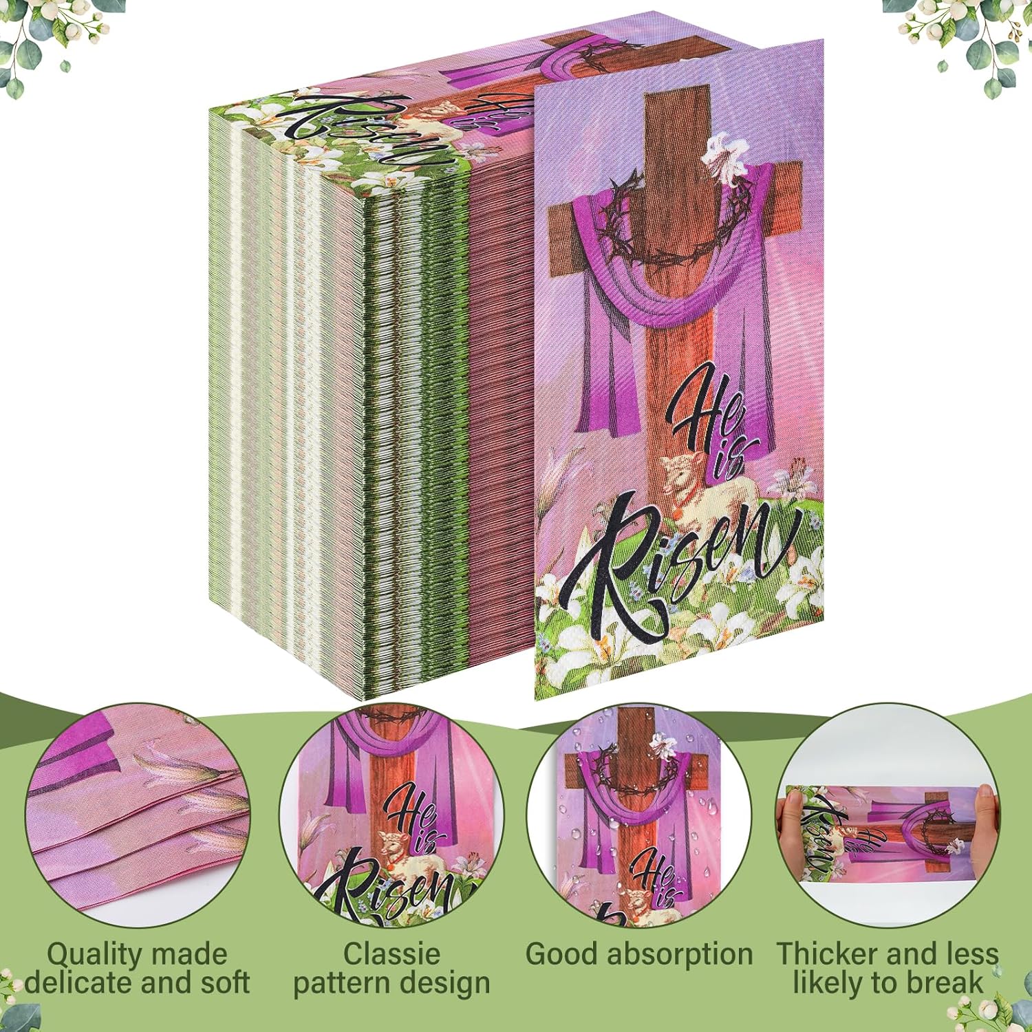 Zhanmai 200 servilletas desechables de papel con texto en inglés Happy Easter He Is Risen para invitados, servilletas decorativas de Pascua, mesa,