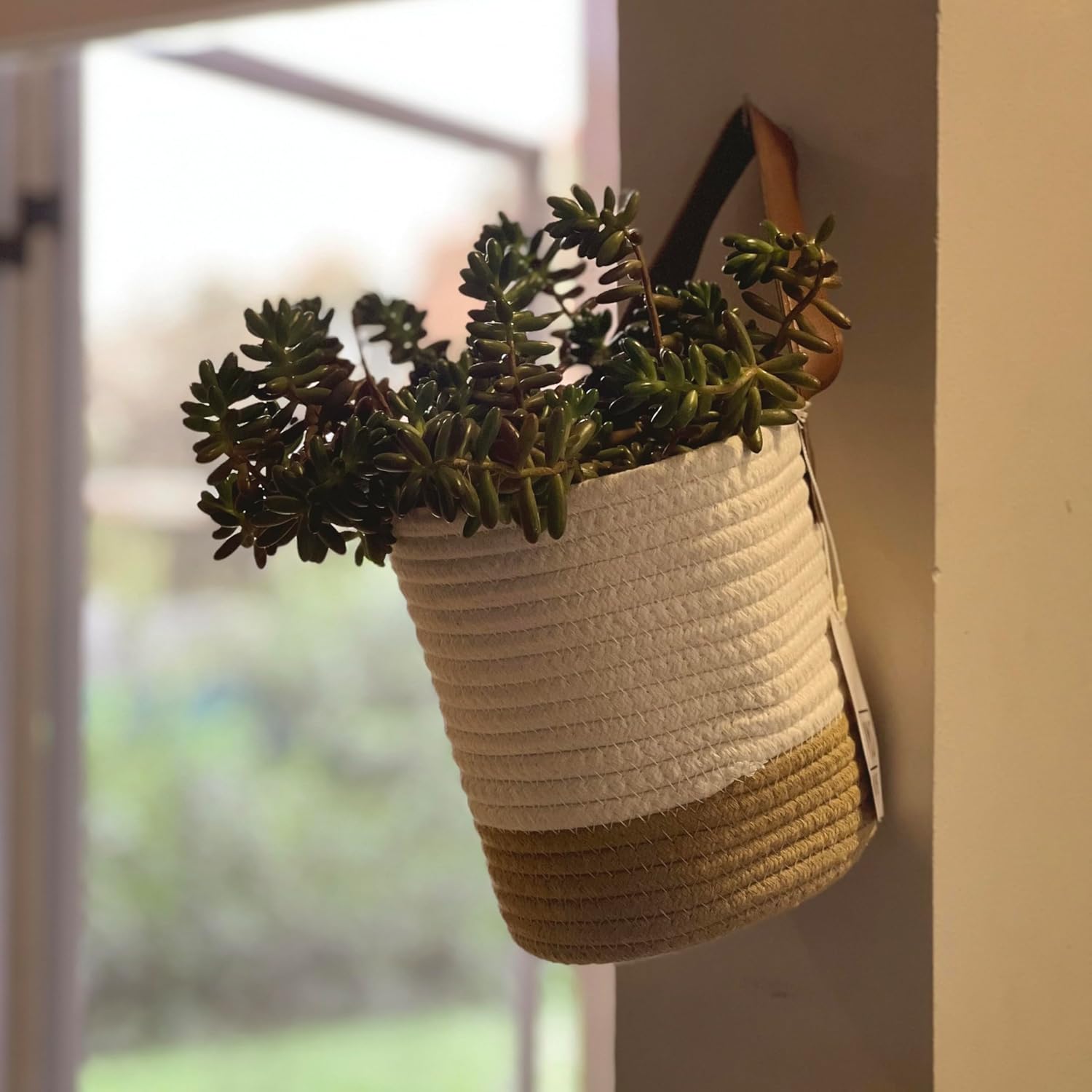 VMS – Paquete de 3 cestas colgantes de cuerda de yute para colgar en la pared para organizar, cesta colgante de pared, cesta de almacenamiento