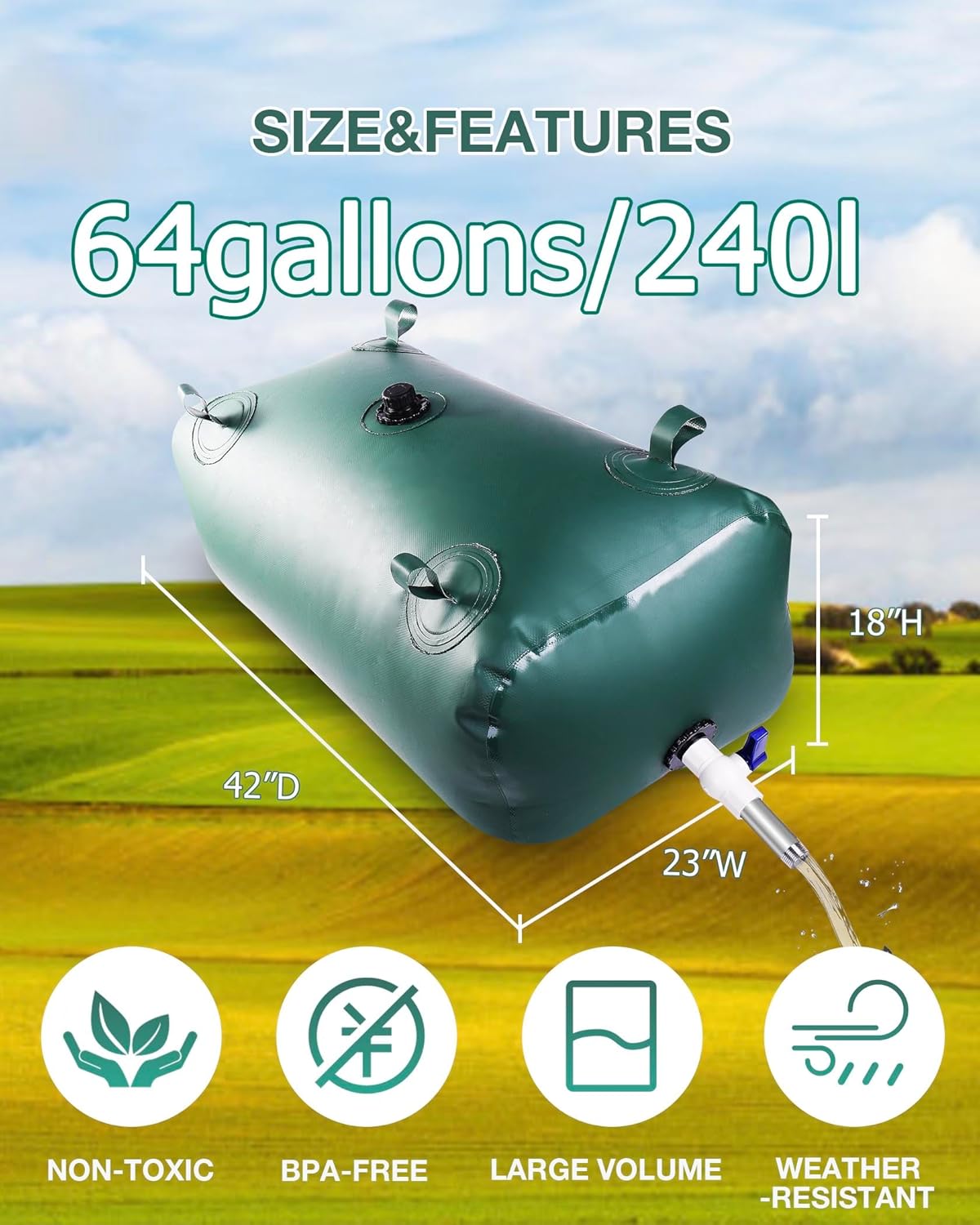 Vejiga portátil de almacenamiento de agua, contenedores de almacenamiento de agua de gran capacidad, depósito de agua portátil de PVC con válvulas y