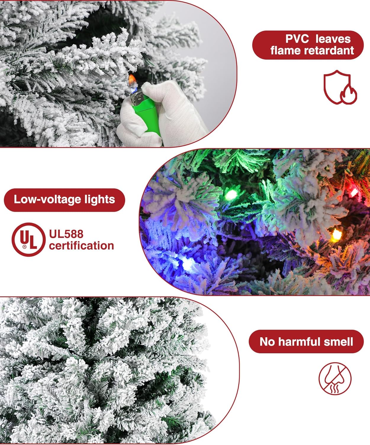 BROVIEW Árbol de Navidad artificial preiluminado de 6 pies, árbol de Navidad navideño con 250 luces RGB multicolor, 928 puntas de rama, base