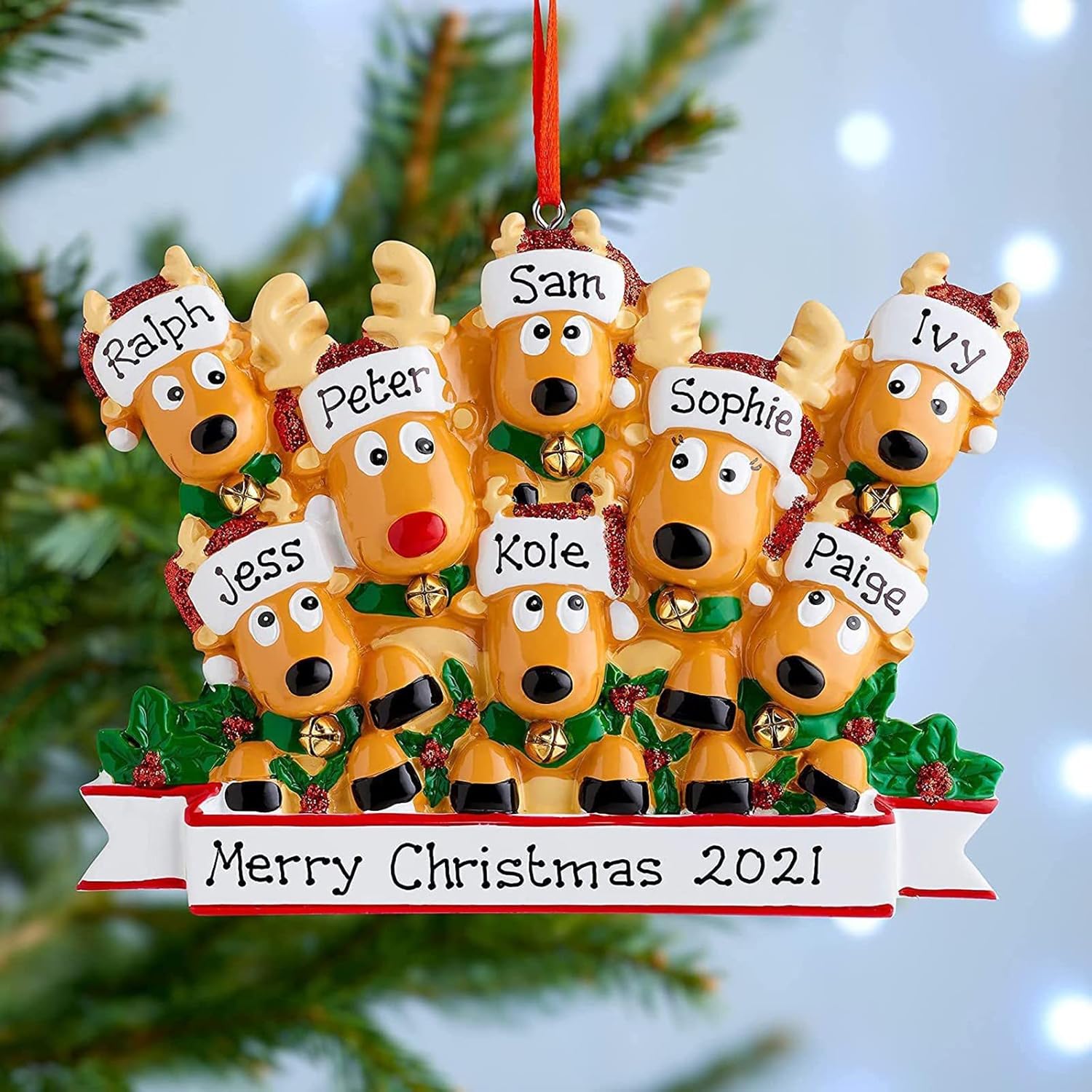 Slavna Adornos de Navidad personalizados 2023, familia de 2345678, adornos de Navidad de ciervo, regalos personalizados para árbol de Navidad,