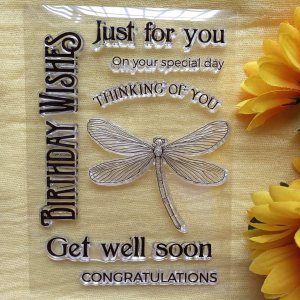 GAOZONGTER Sellos transparentes de libélula con palabras de cumpleaños, diseño de deseos de cumpleaños, para hacer tarjetas, manualidades, álbumes GAOZONGTER Sellos transparentes de libélula con palabras de cumpleaños, diseño de deseos de cumpleaños, para hacer tarjetas, manualidades, álbumes