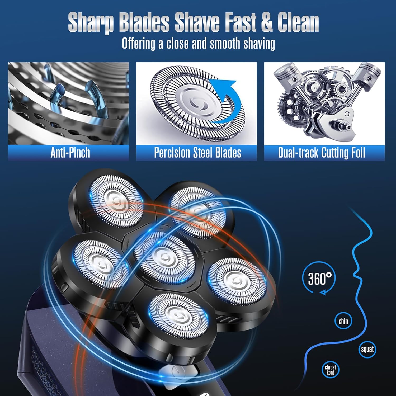 Afeitadora de cabeza para hombres calvos, afeitadora eléctrica 6 en 1 para cabeza calva inalámbrica, impermeable, húmeda, seca, 6 cabezales,