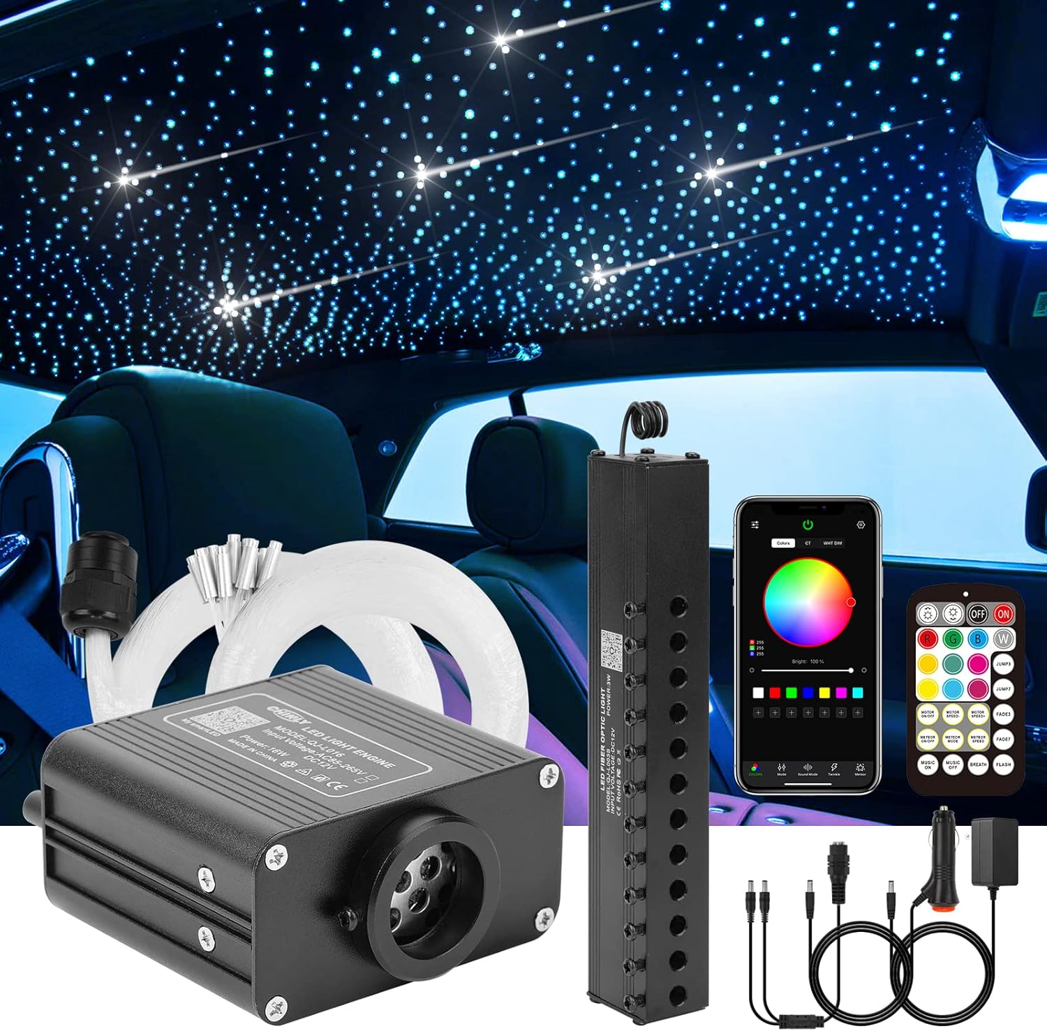 CHINLY Meteor Twinkle – Juego de 460 luces de fibra óptica de 9.8 pies y 0.03 pulgadas + kit de luces de estrellas fugaces, modo de música,