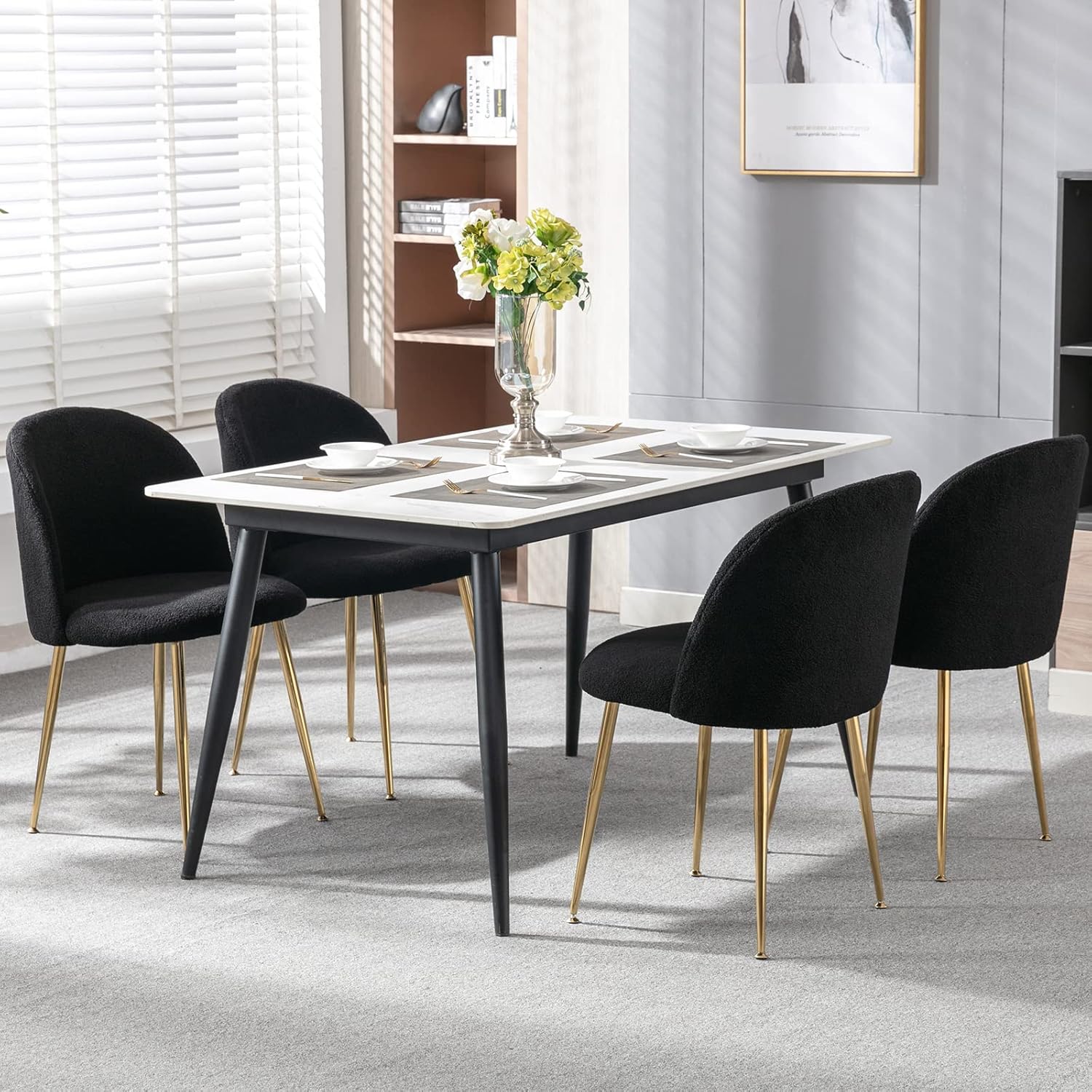 Guyou Juego de 2 sillas de comedor de piel peluda, sillas laterales modernas para invitados, respaldo redondo, sillas decorativas modernas con patas