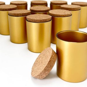 Direct Candle Supply Vaso de vidrio de 8 fl oztarro dorado con tapa de corcho 12pk para hacer velas Direct Candle Supply Vaso de vidrio de 8 fl oztarro dorado con tapa de corcho 12pk para hacer velas