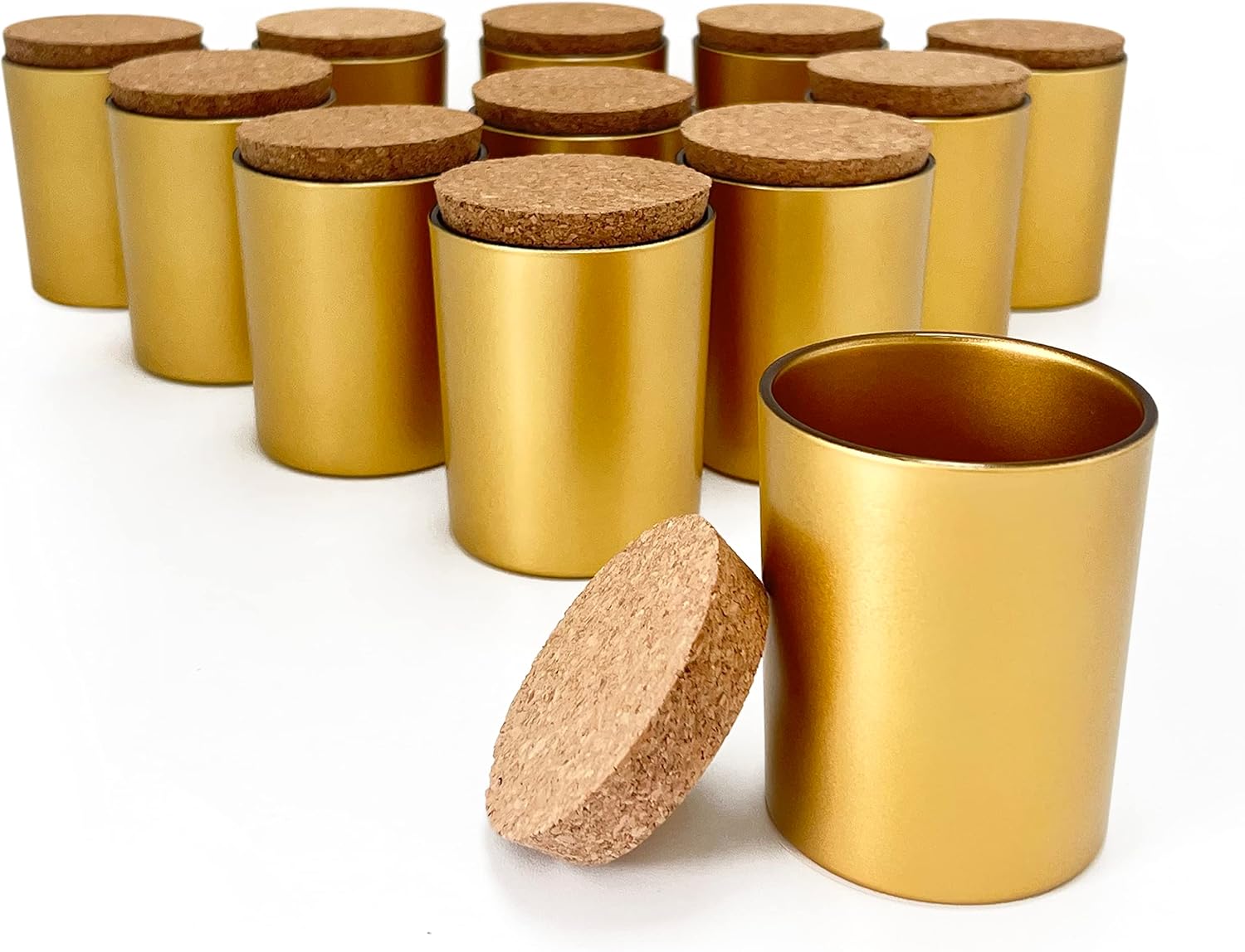 Direct Candle Supply Vaso de vidrio de 8 fl oztarro dorado con tapa de corcho 12pk para hacer velas