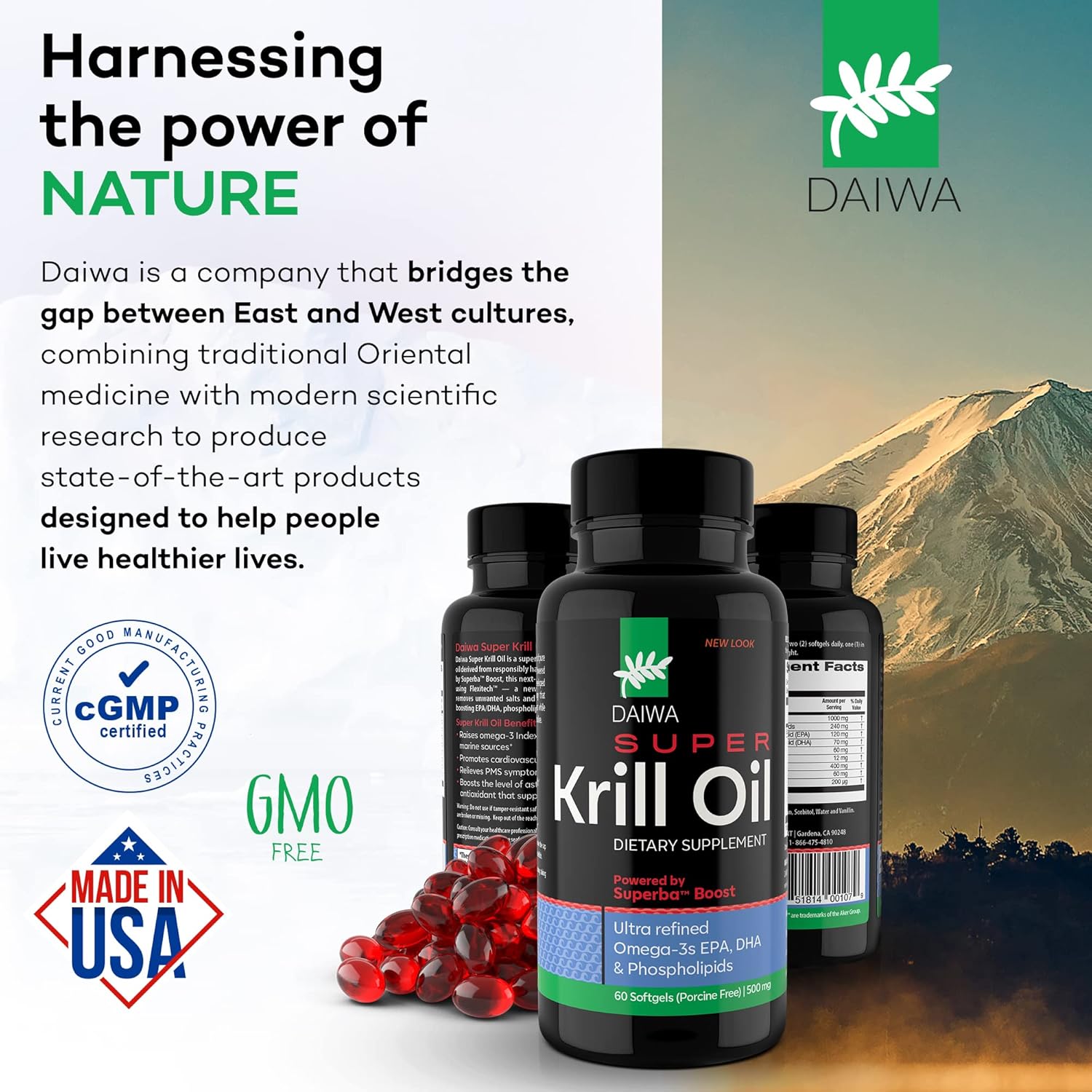 Daiwa Super Krill Oil 1000mg cápsulas blandas con Superba Boost – Suplemento EPA DHA Omega 3 6 9 con astaxantina para la salud de las