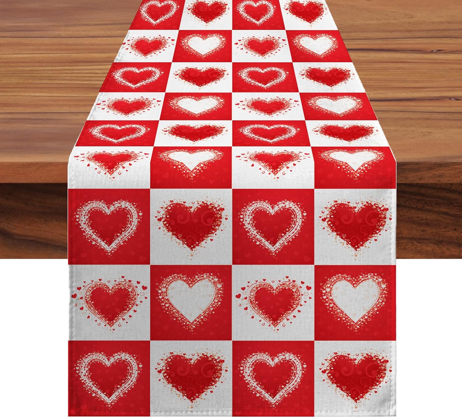Camino de mesa para el día de San Valentín de 108 pulgadas de largo con corazón a cuadros para decoración de mesa de comedor para vacaciones, boda,